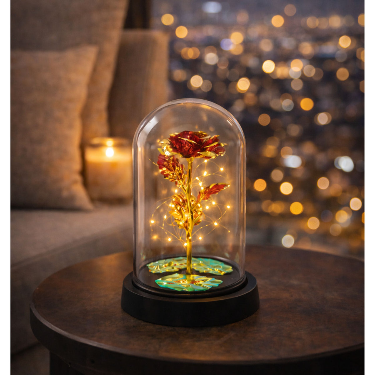 Eternal Crystal Rose In Dome With Led Lighting Red 21x11cm