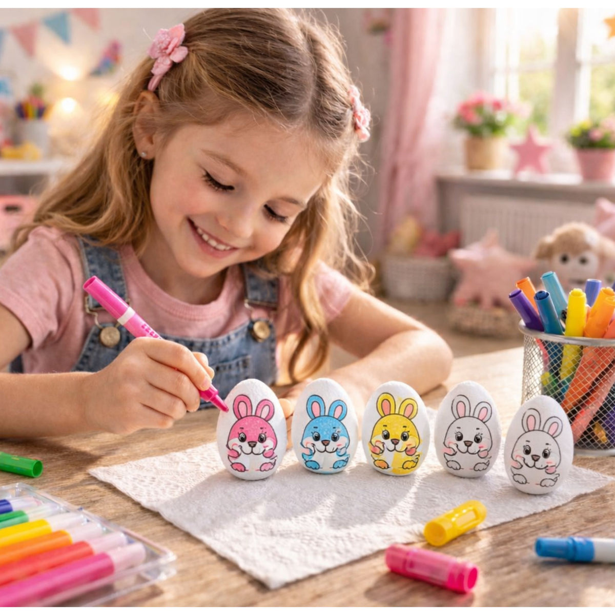 Easter Styrofoam Eggs For Painting Markers Rabbit Pattern D 6pcs