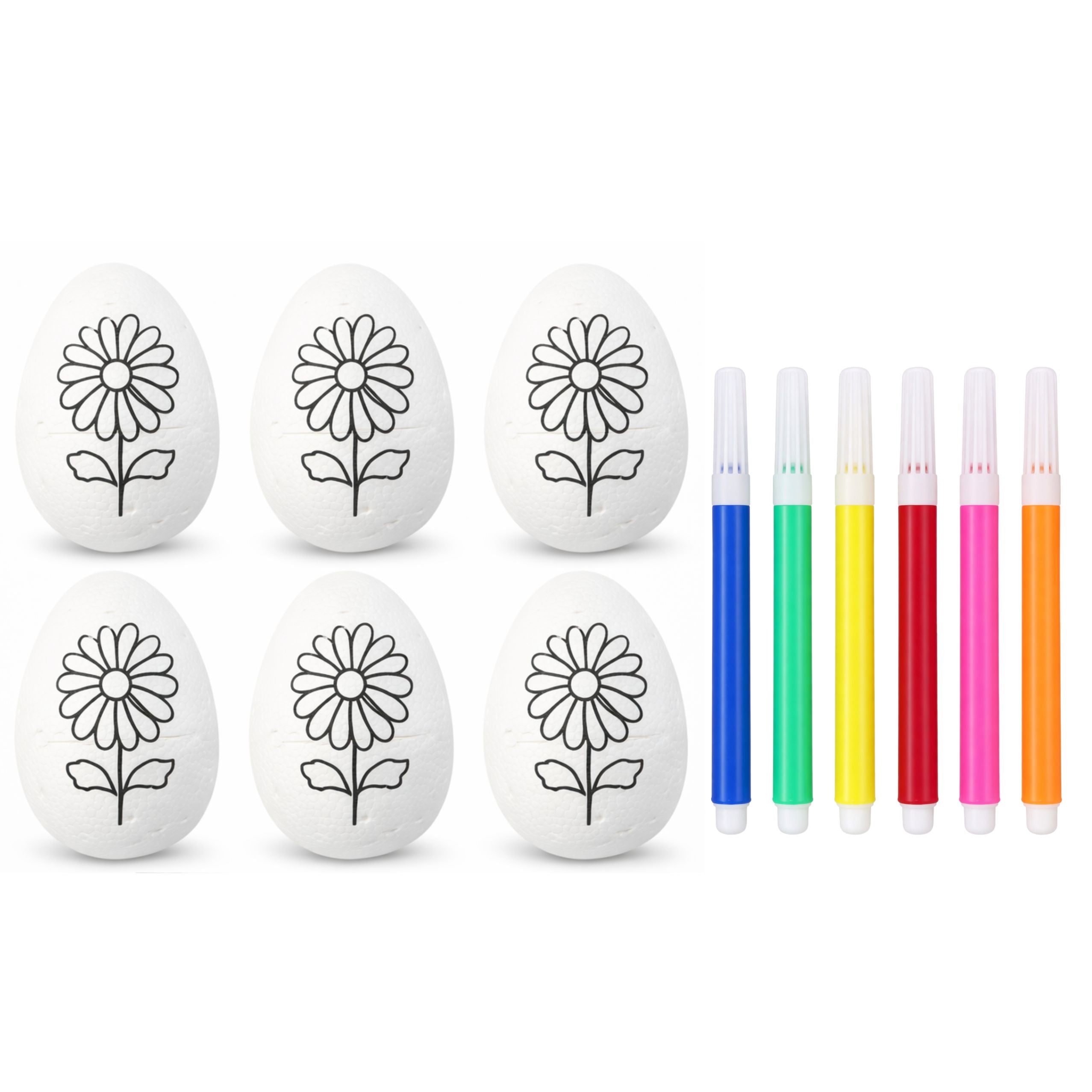 Easter Styrofoam Eggs For Painting Markers Flower Pattern D 6pcs
