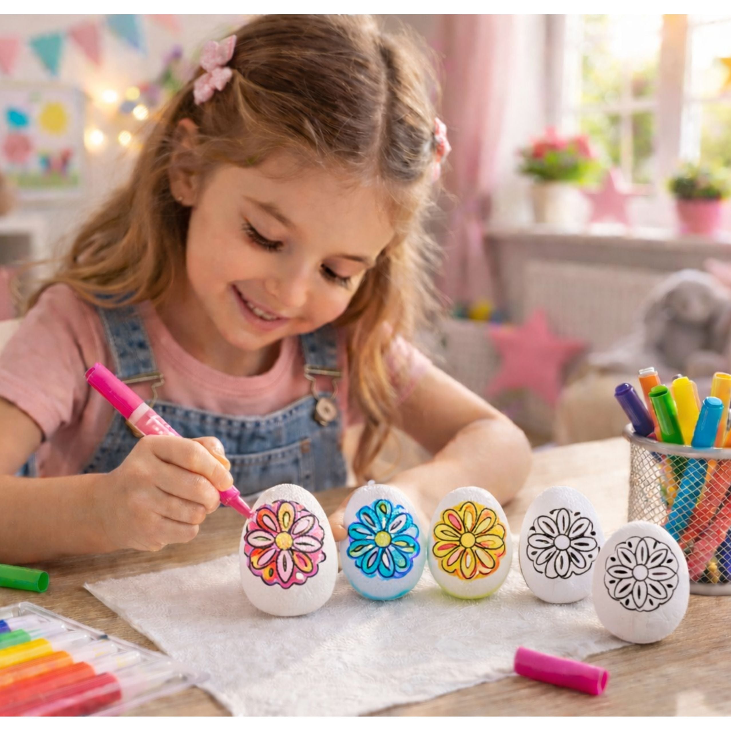 Easter Styrofoam Eggs For Painting Markers Flower Pattern A 6pcs