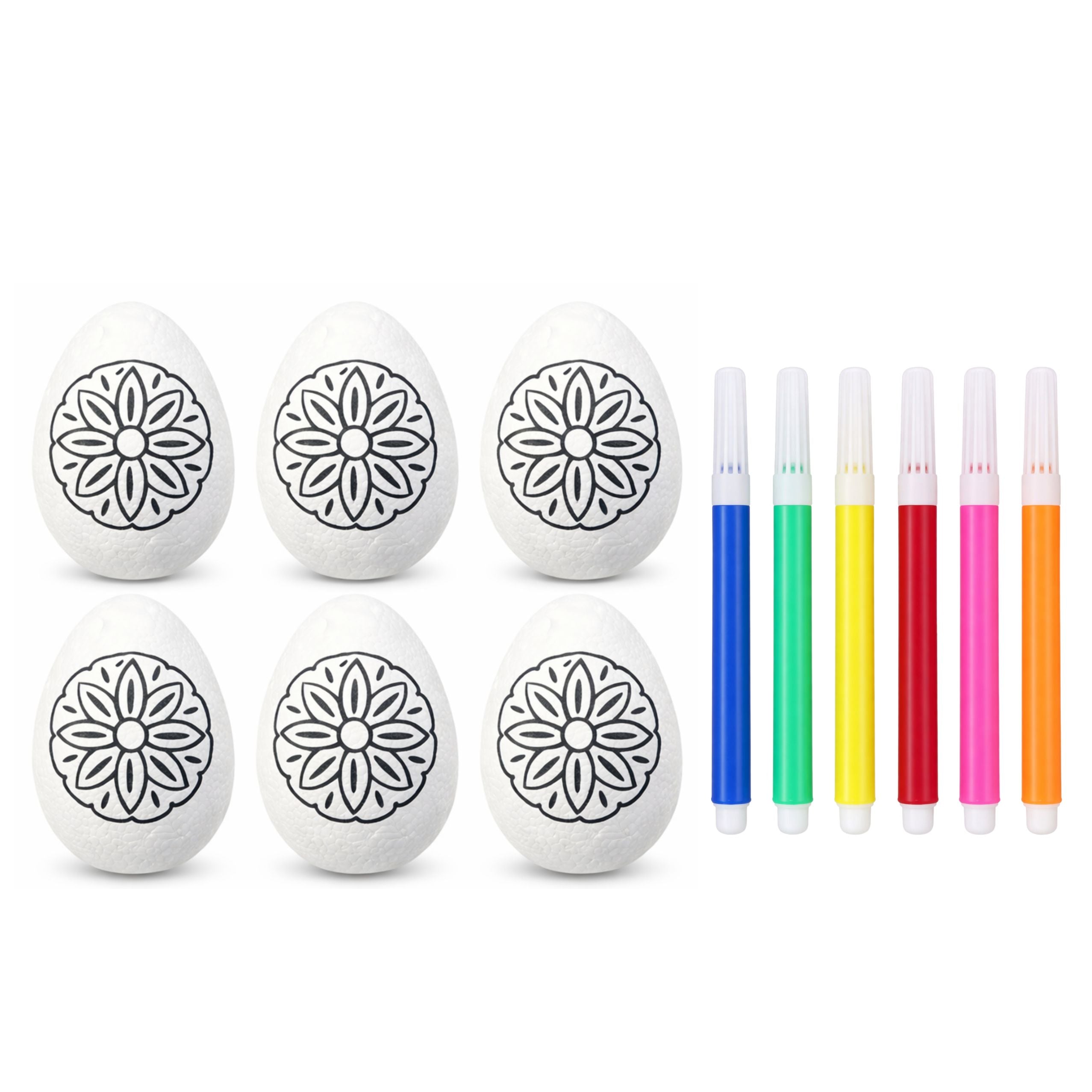 Easter Styrofoam Eggs For Painting Markers Flower Pattern A 6pcs