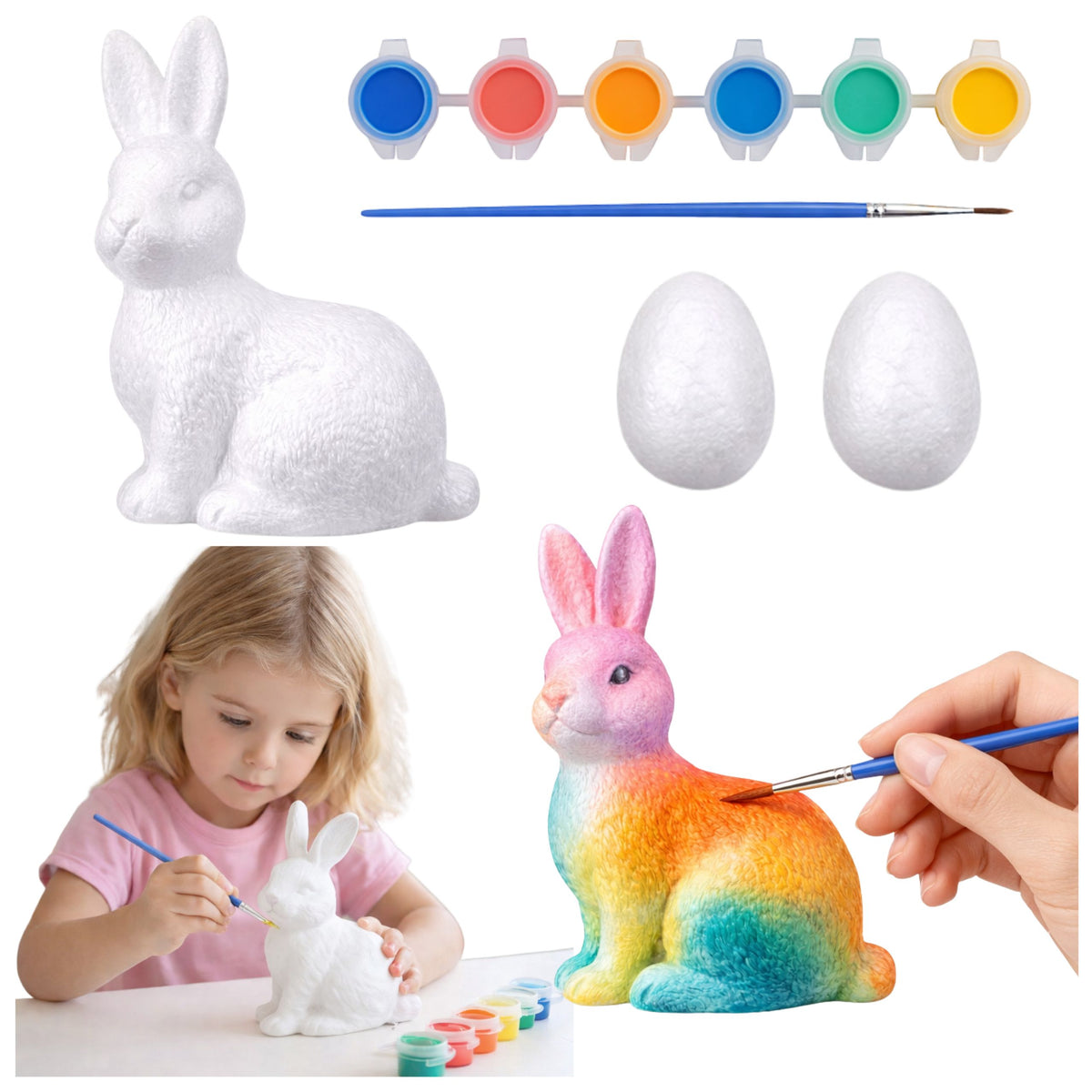 Kit Zum Bemalen Von Styropordekorationen Hase 2 Eier Bemalen