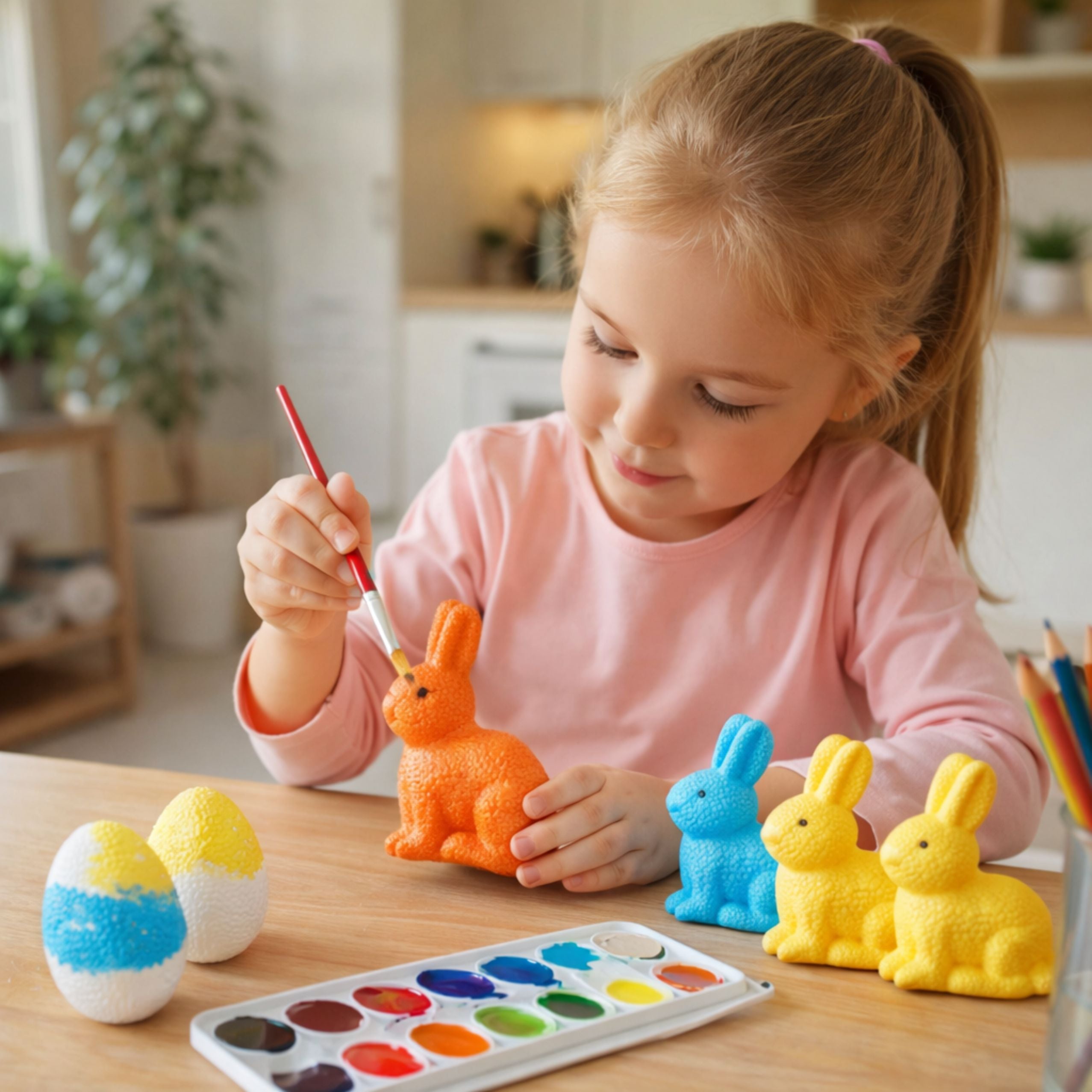 Set For Painting Styrofoam Decorations 4 Bunnies 2 Eggs Paints