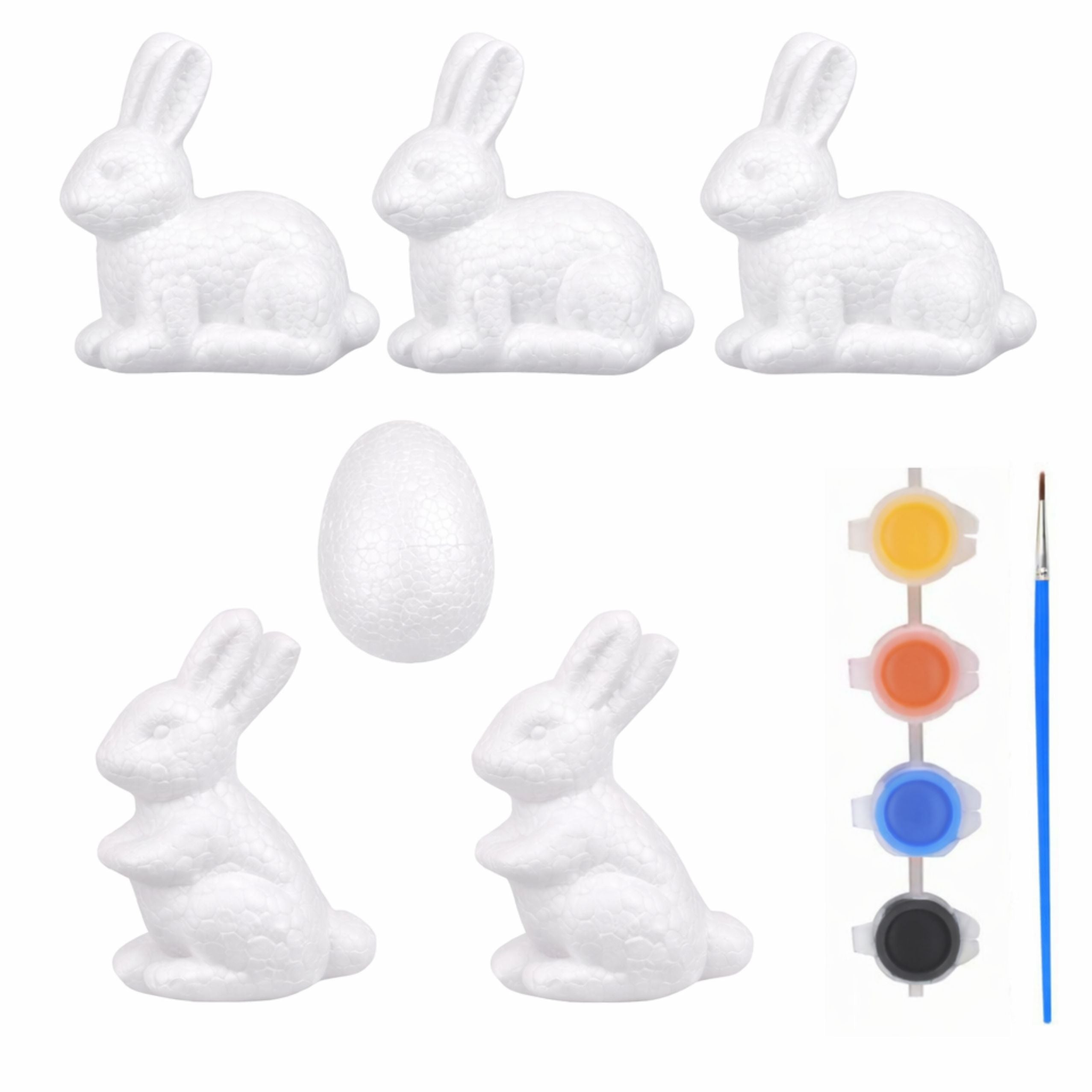 Set For Painting Styrofoam Decorations 4 Bunnies 2 Eggs Paints