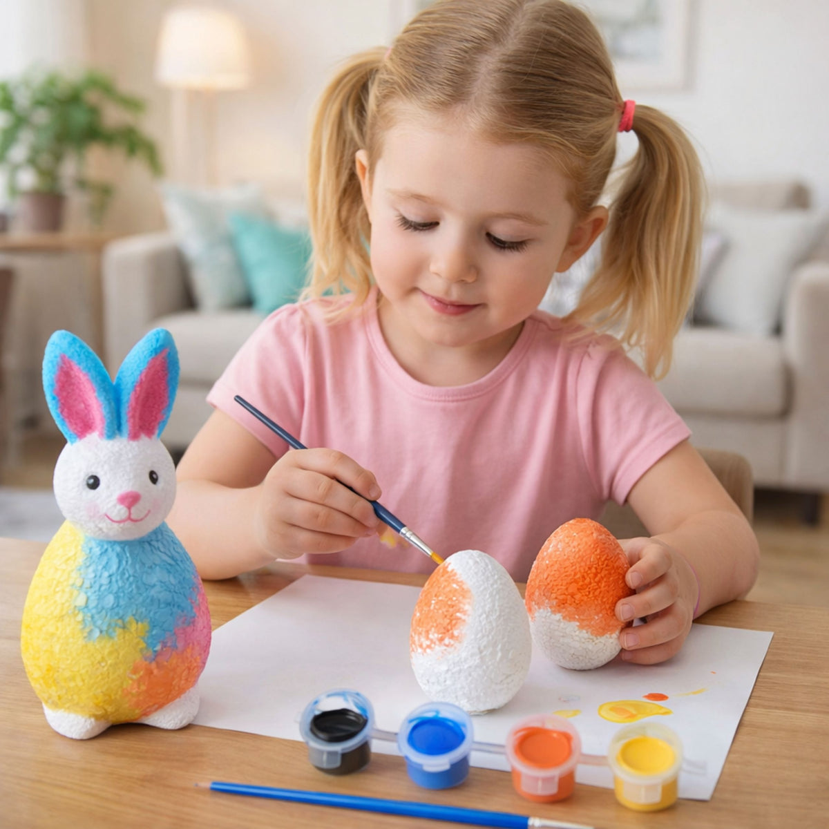 Bunny Styrofoam Decorations Painting Kit 2 Eggs Paints