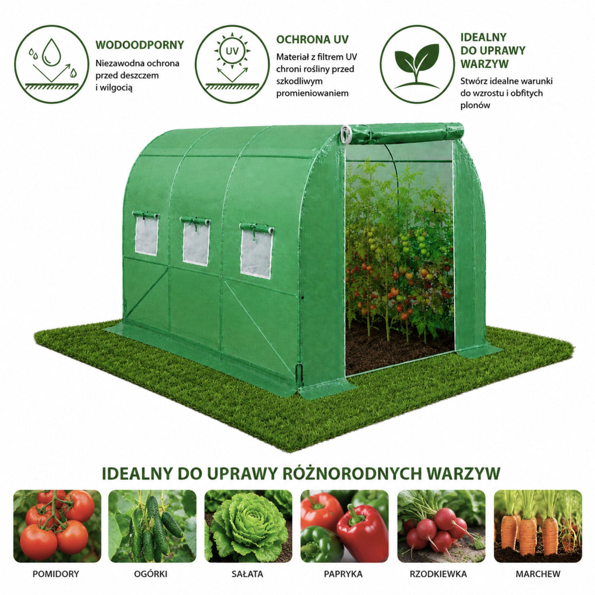 Tunnel Uv Verde Per Verdure Con Finestre 2x3 M 6m²