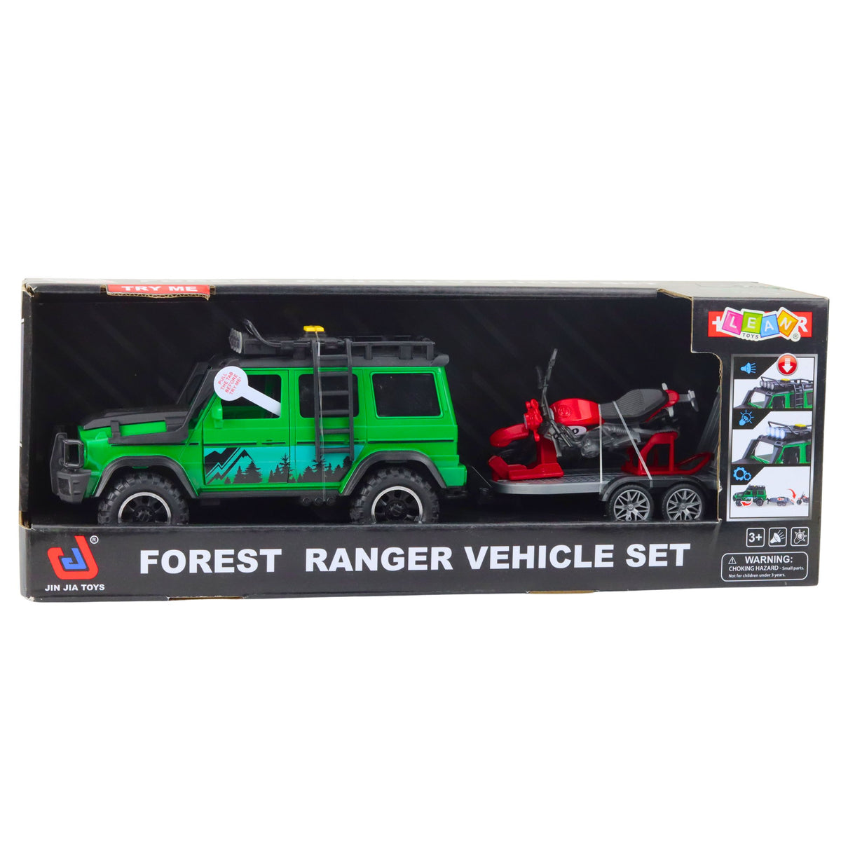 Off-road Vehicle Set With Tow Truck And Motorcycle Lights And Sounds Green