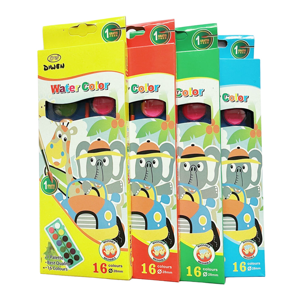 Set Of Watercolor School Paints 16 Colors Brush