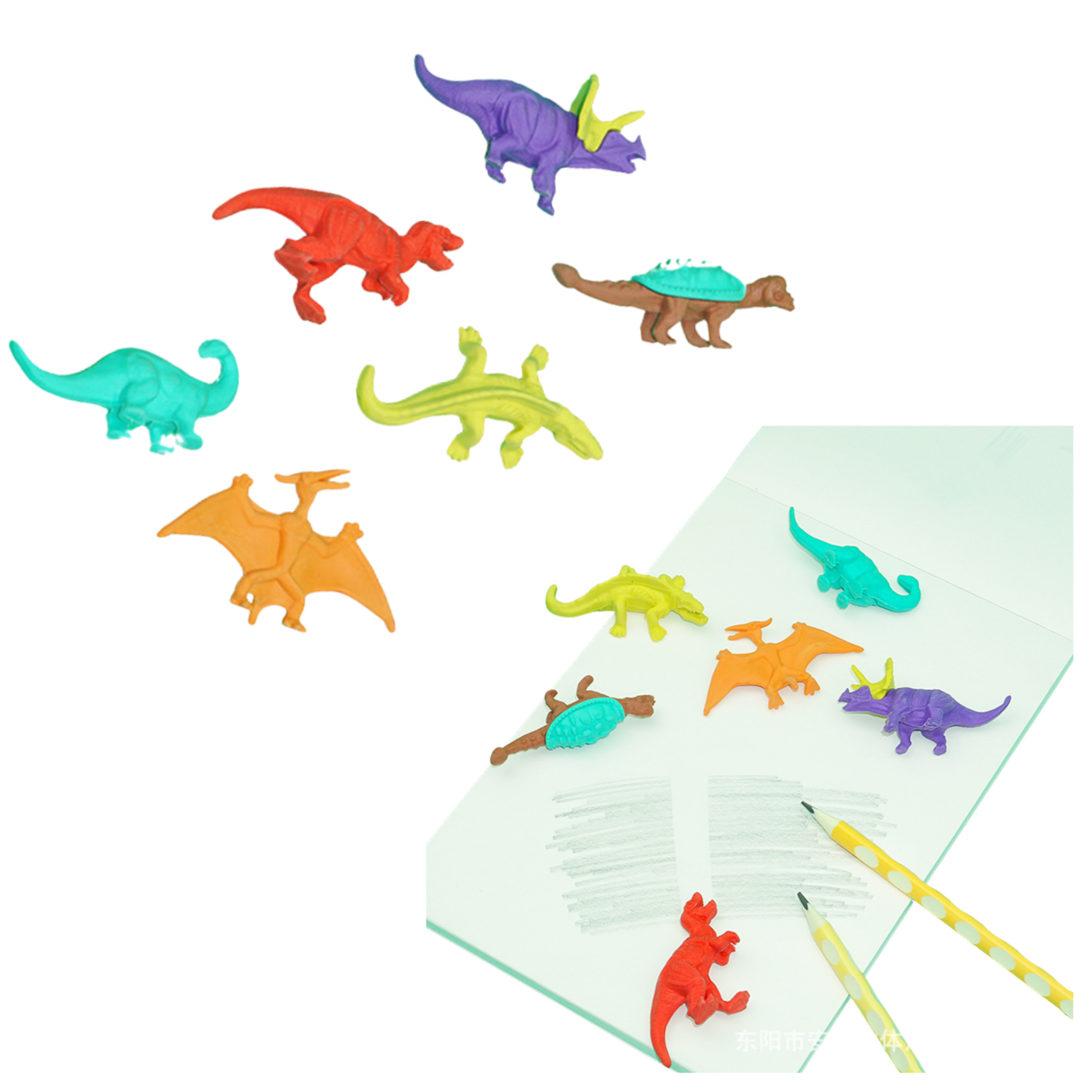 Set Of 6 School Dinosaurs Erasers