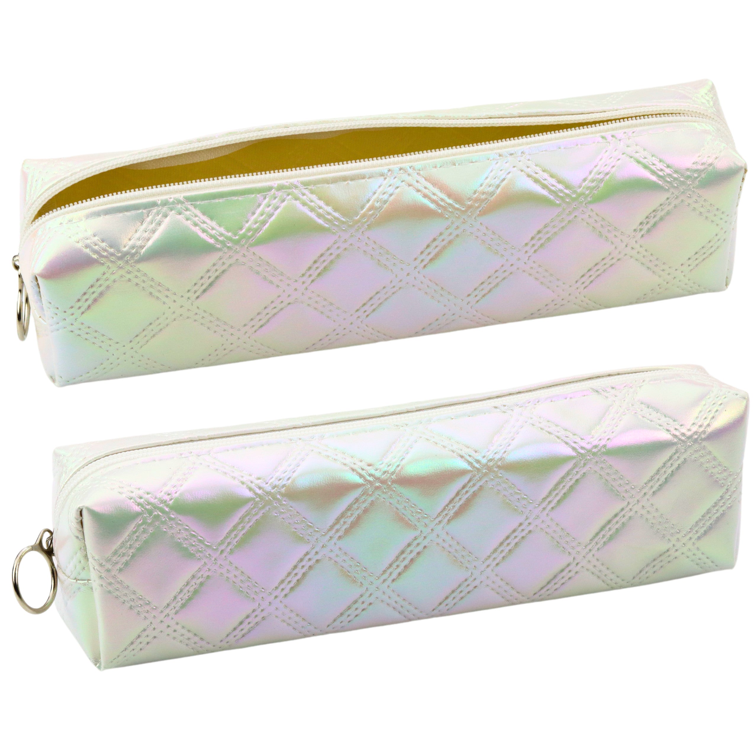 Pencil Case School Organizer Embossed Pattern Pearl White 21x6cm