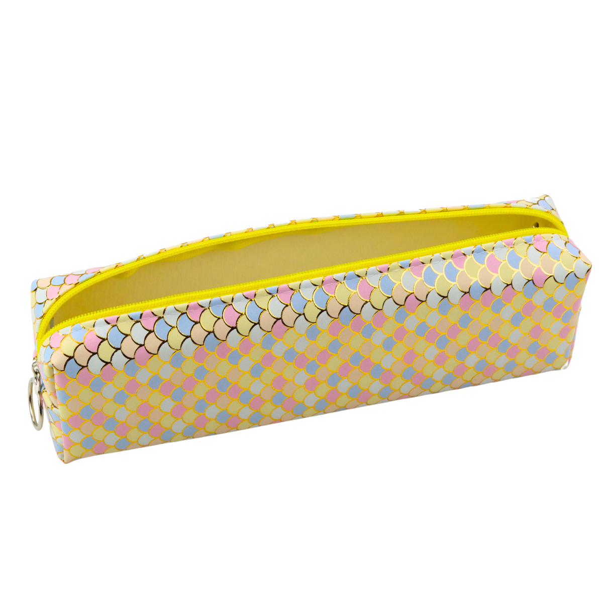 School Pencil Case Organizer Mermaid Scales Pattern Large Yellow Zipper 21x6cm
