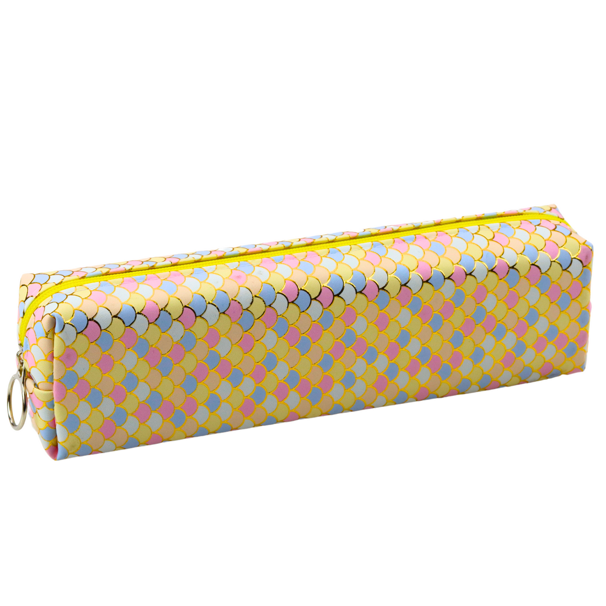 School Pencil Case Organizer Mermaid Scales Pattern Large Yellow Zipper 21x6cm