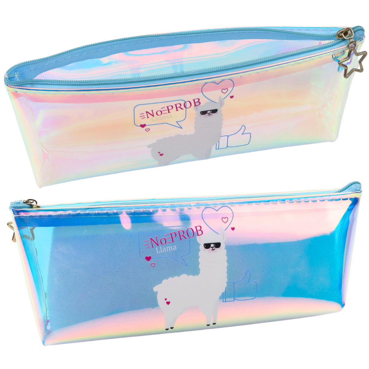Cás Peann luaidhe Scoile Leanaí Holographic Le Lama Blue 21x6cm