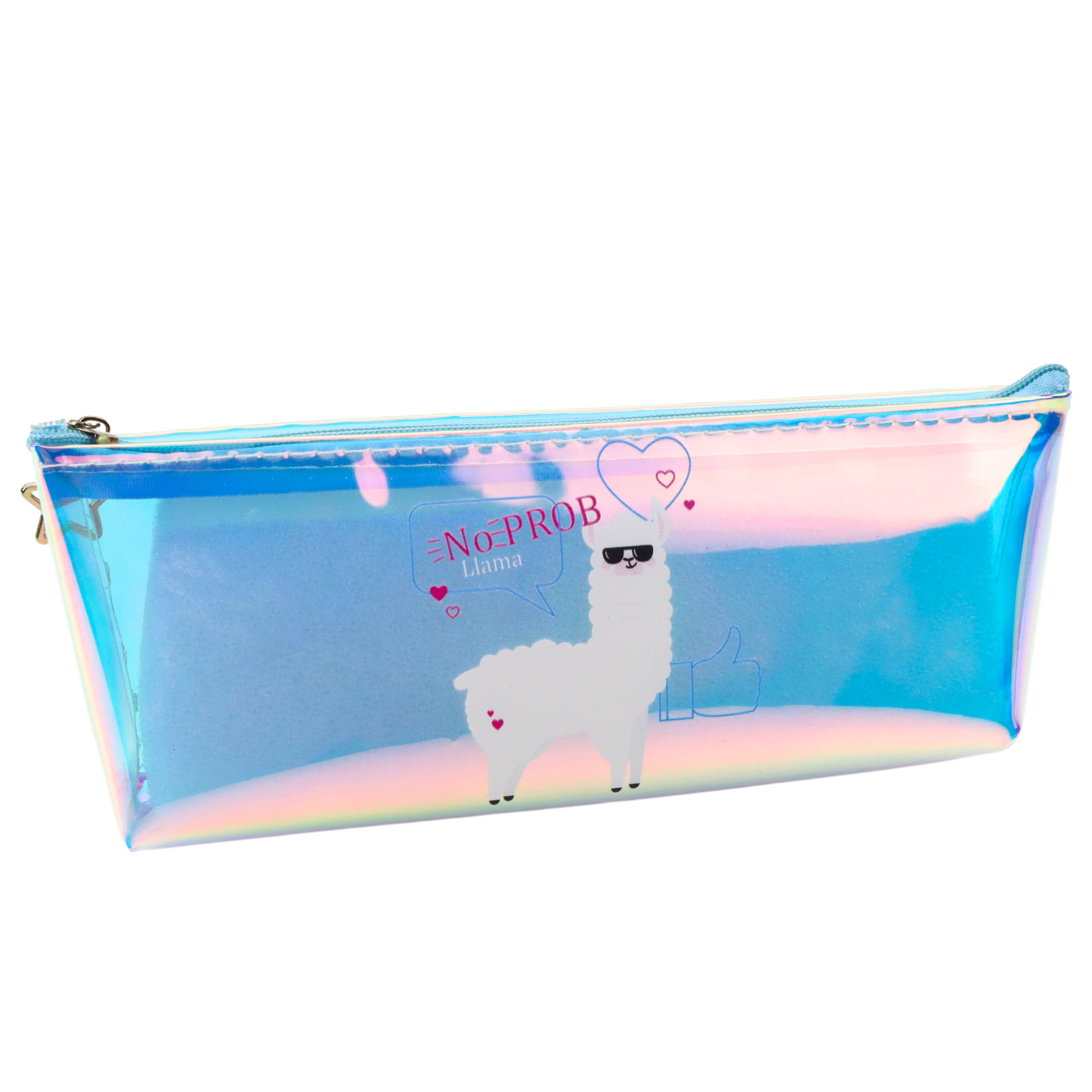 Children's School Pencil Case Holographic With Lama Blue 21x6cm
