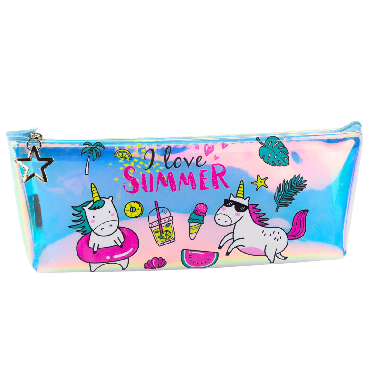 Girl's School Holographic Pencil Case Summer Unicorns 20x8cm