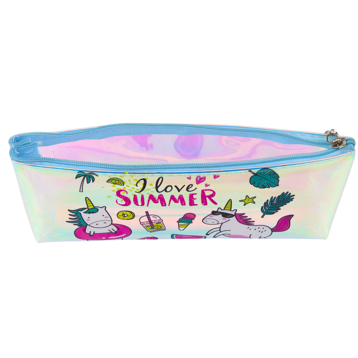 Girl's School Holographic Pencil Case Summer Unicorns 20x8cm
