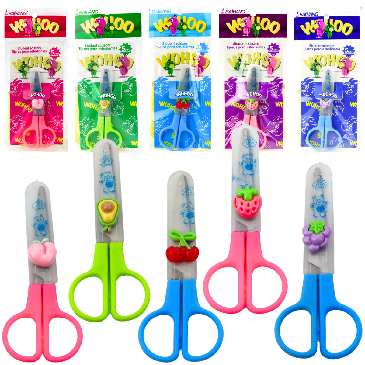 Two-handed School Scissors With Safety Cap Mix 12cm