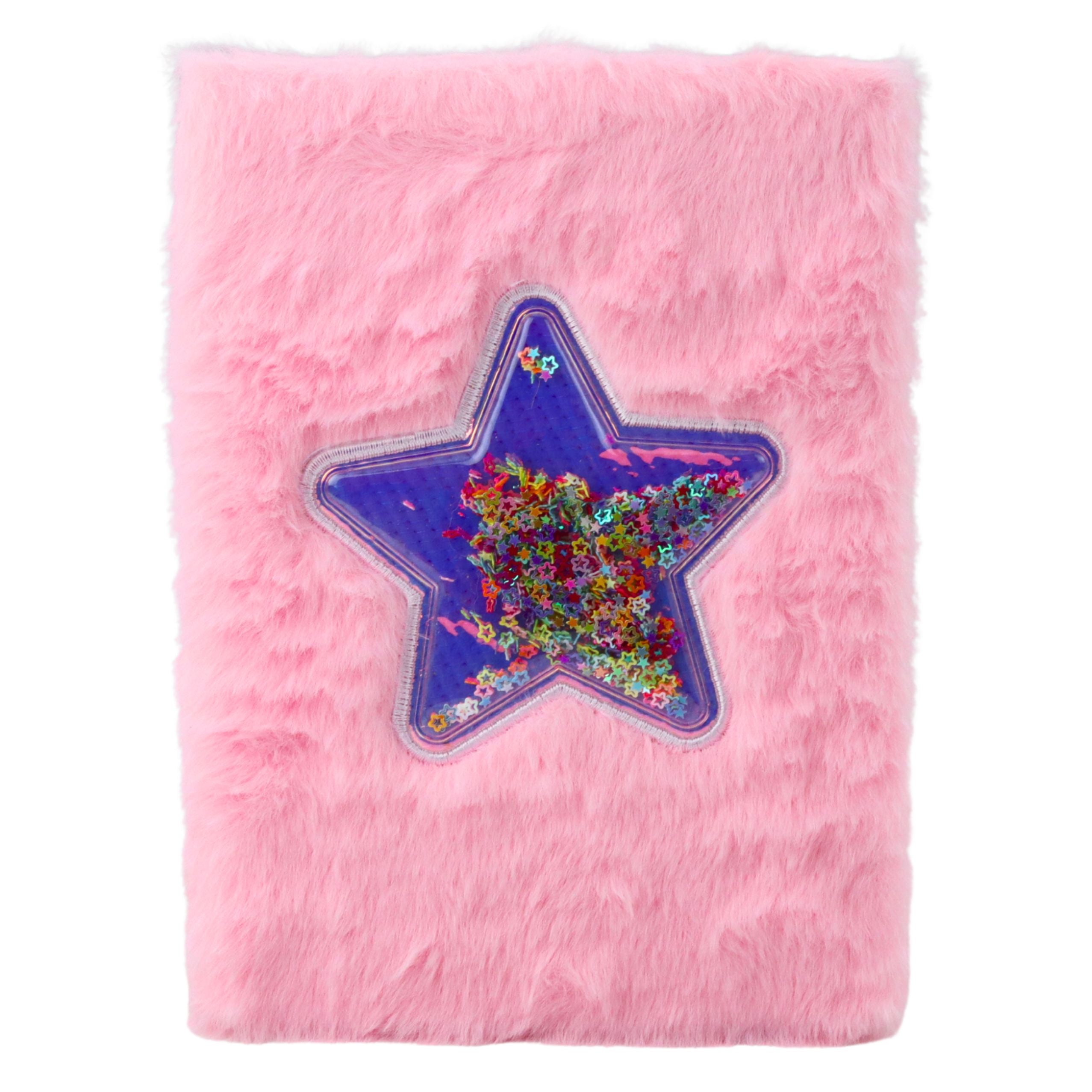 Plush Notebook Notebook Lined Star With Confetti Pink A5 80 Sheets