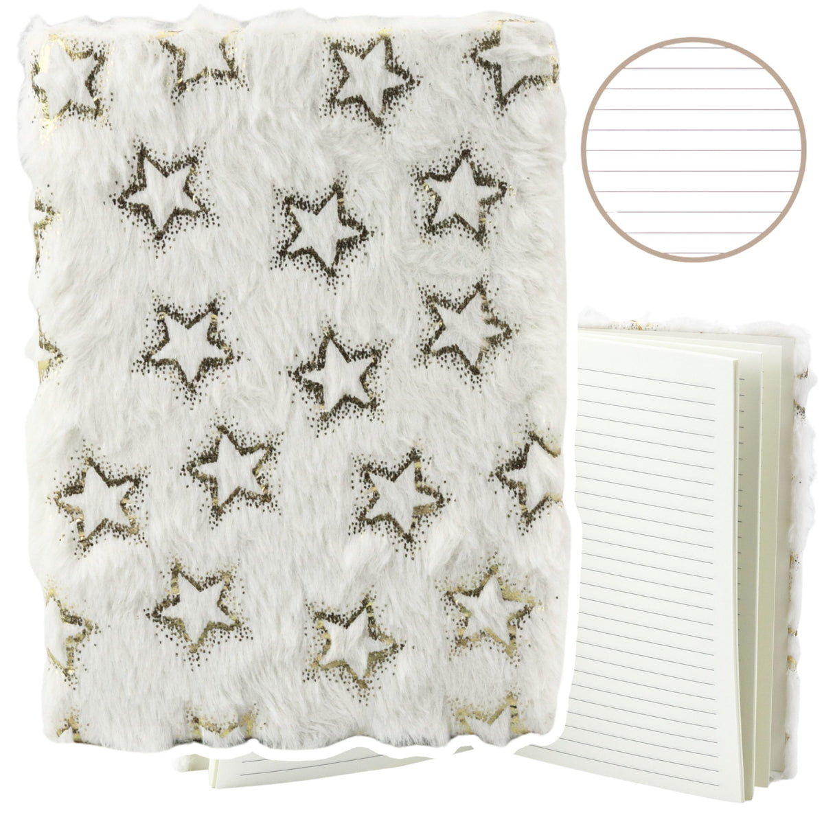 Plush Notebook Notebook Lined Gold Stars White A5 80 Sheets