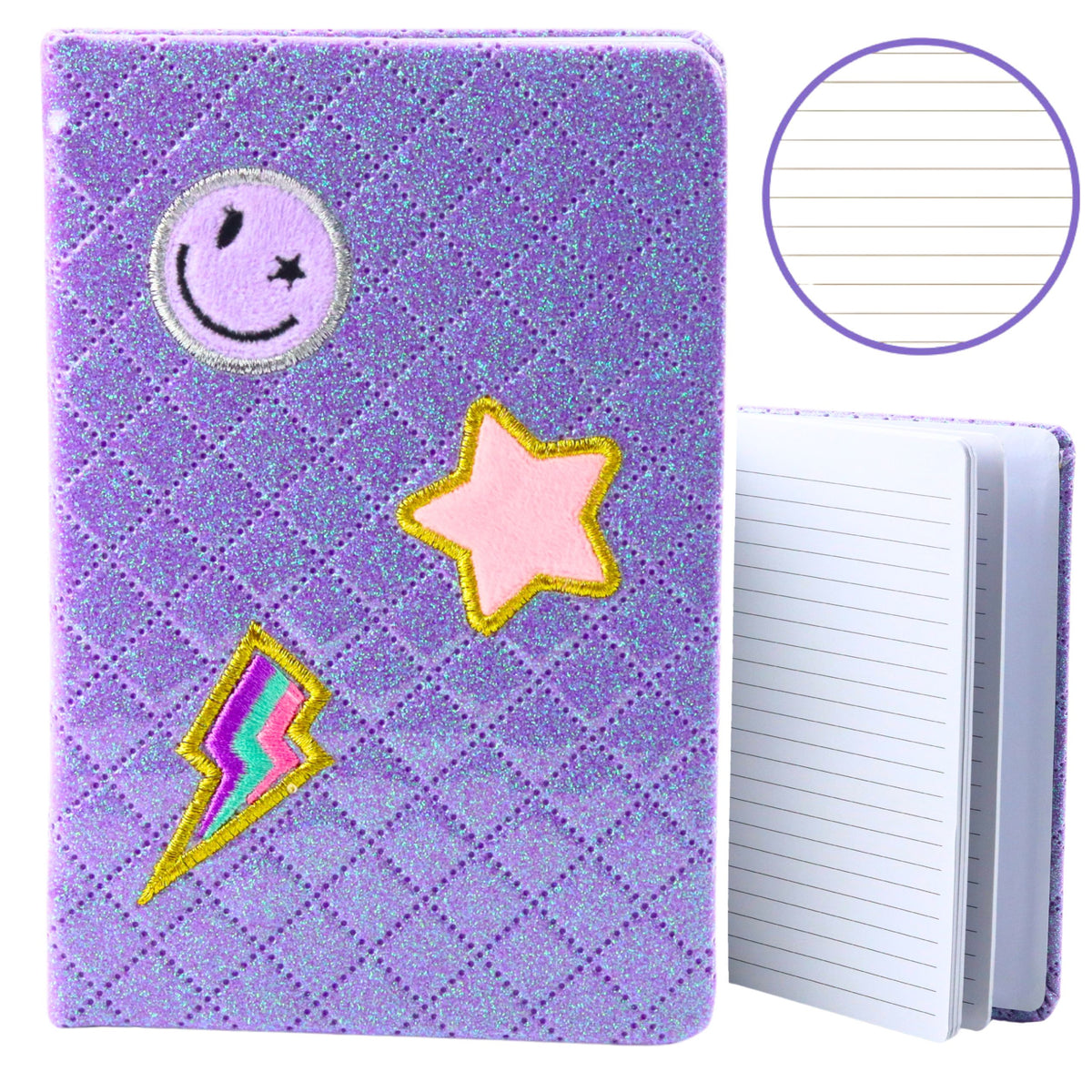 Lined Notebook Glitter Patches Purple B6 80 Sheets