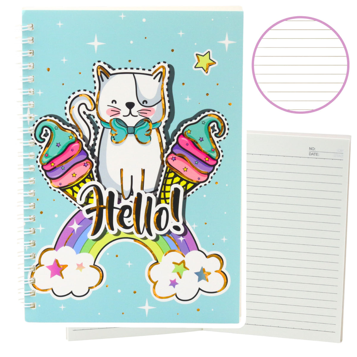 Notebook Notebook bélelt macska unikornis fagylalt szivárvány türkiz A5 60 lap