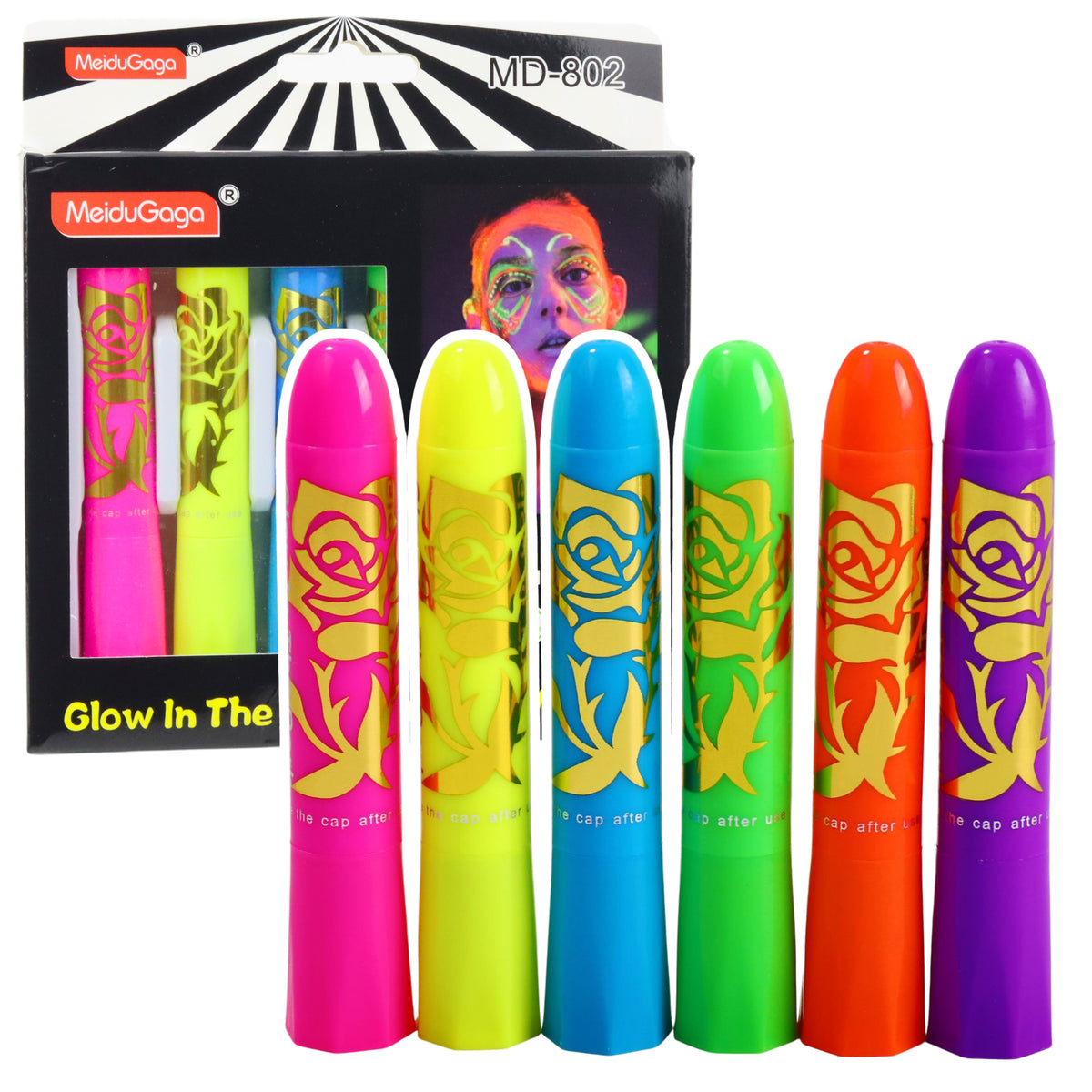 Face Painting Set Neon Uv Fluorescent Pencils 6pcs