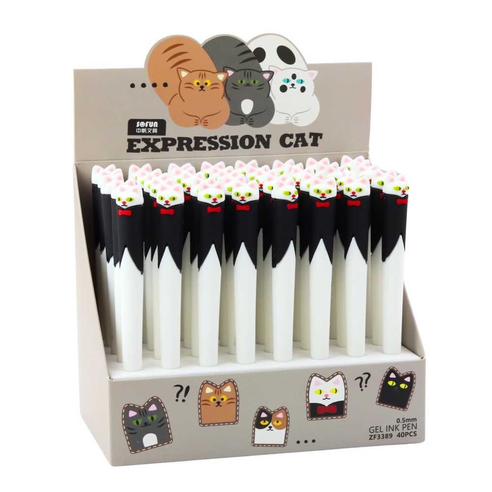 Cat With Bow Gel Pen Blue Ink Cap Black And White 16.5cm
