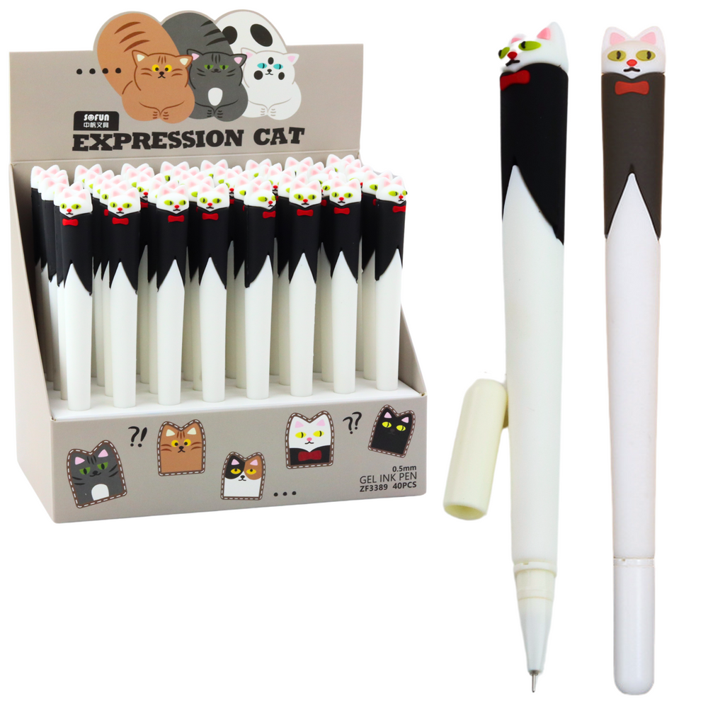 Cat Le Peann Glóthach Bow Caipín Dúigh Gorm Dubh Agus Bán 16.5cm