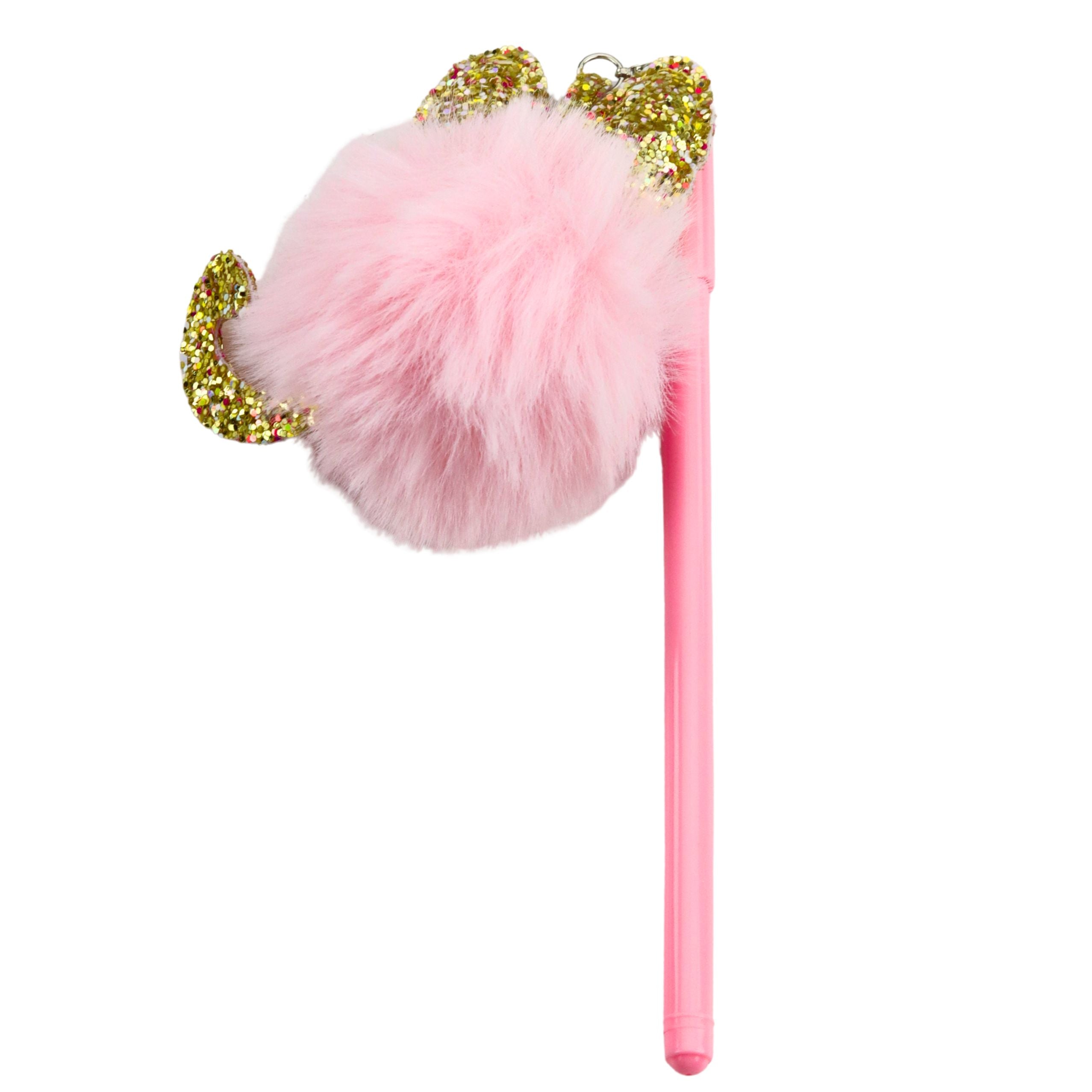Gel Pen With Pink Pompom Cap And Blue Ink 17cm 0.5mm