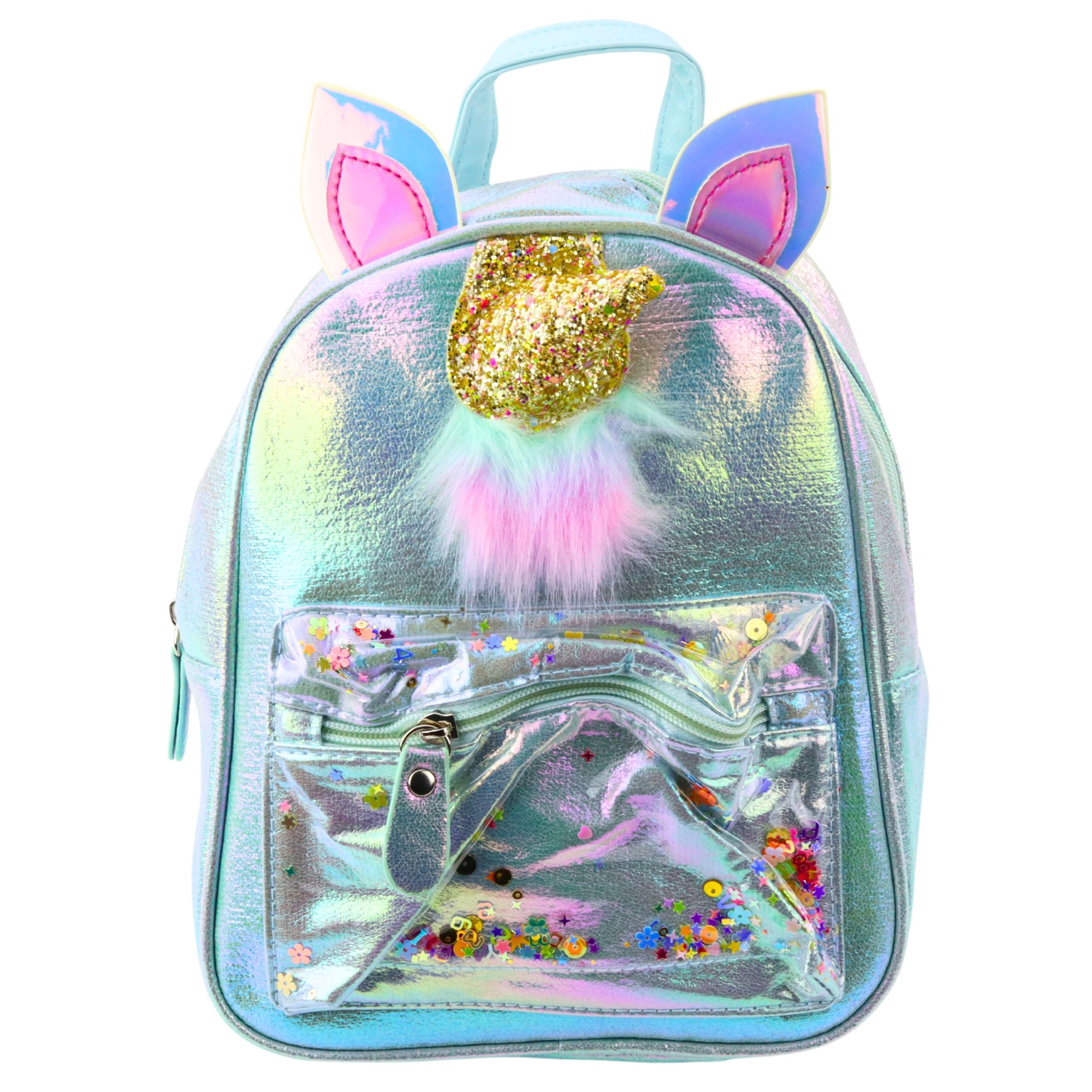 Detský batoh s jednorožcom rohom pohyblivé konfety modré 25cm 4,5l
