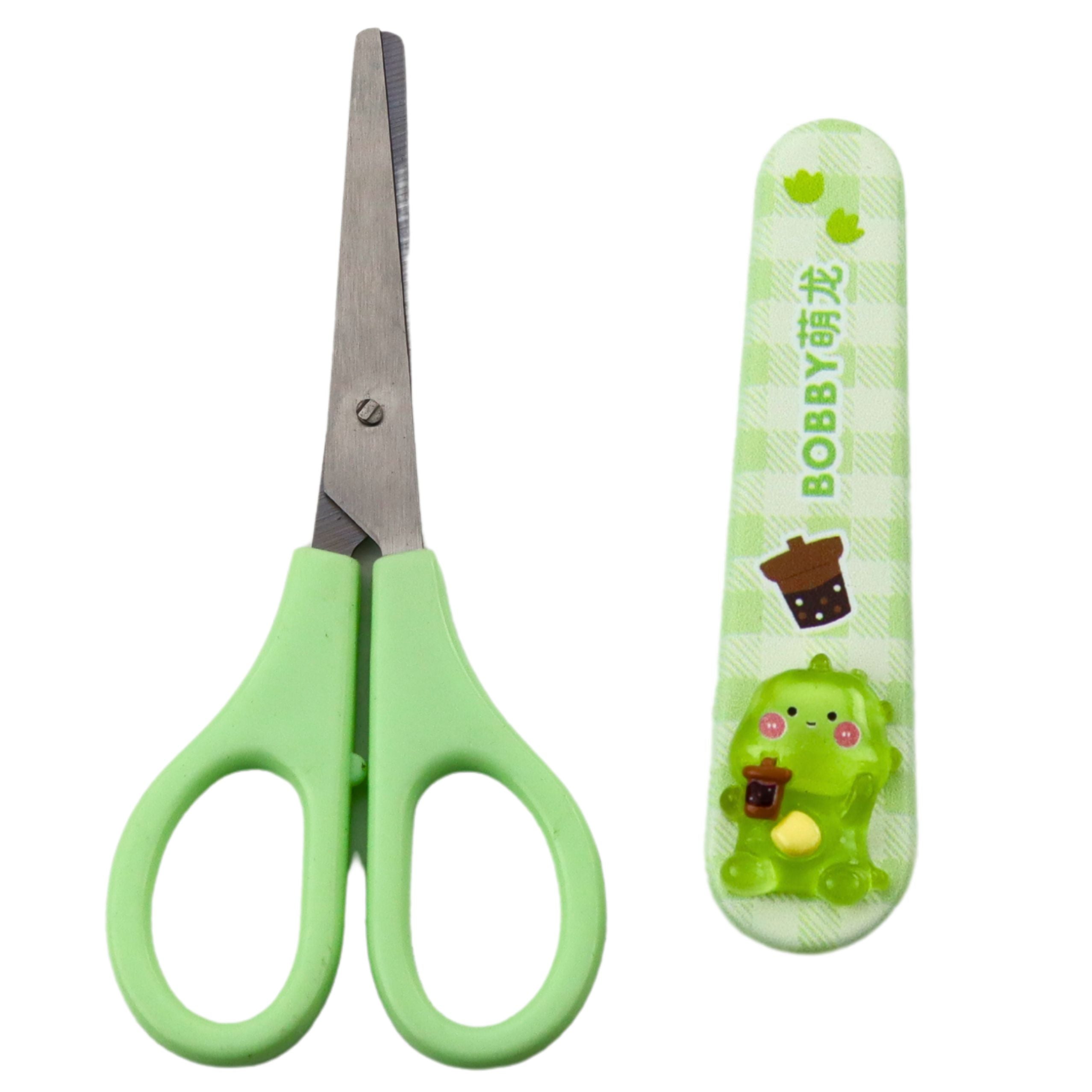 Children's School Scissors With Sheath Ambidextrous Green 14cm