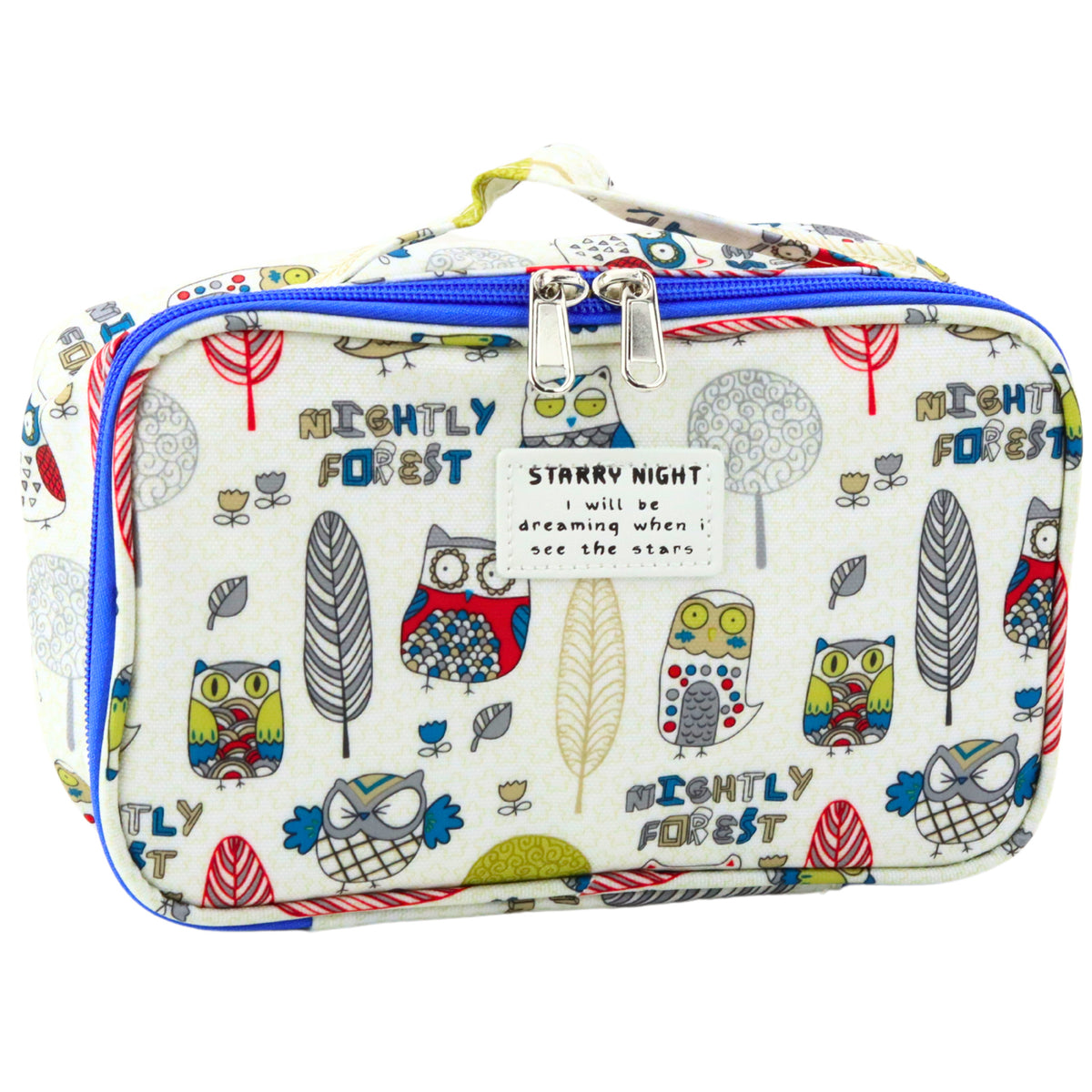 Trusa Organizator Scoala Geanta Cosmetica Buzunar Bufnite Alb 22.5cm