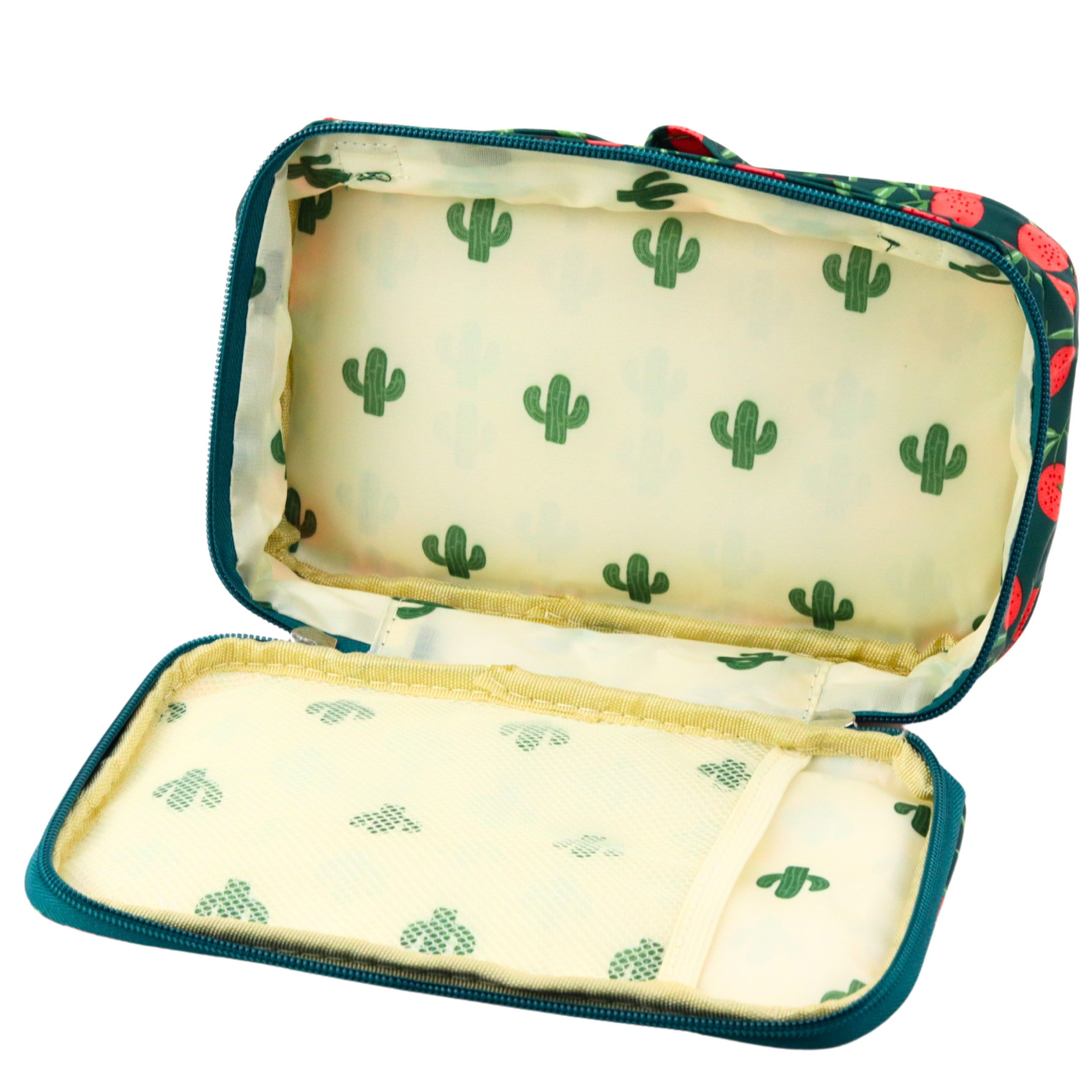 Pencil Case School Organizer Cosmetic Bag Pocket Cherries Green 22.5cm