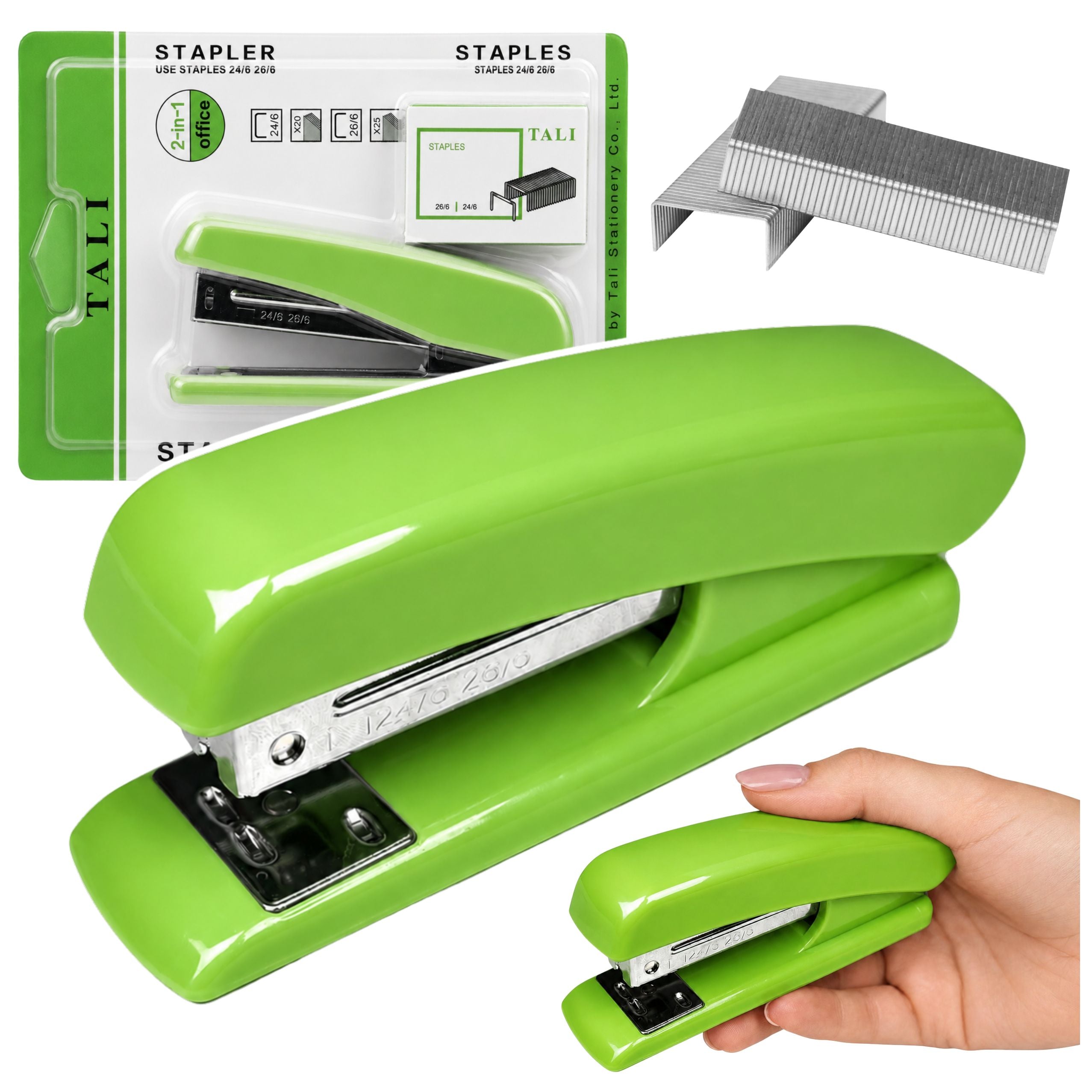 Metal Office Stapler Up To 25 Sheets 24/6 26/6 Staples Green