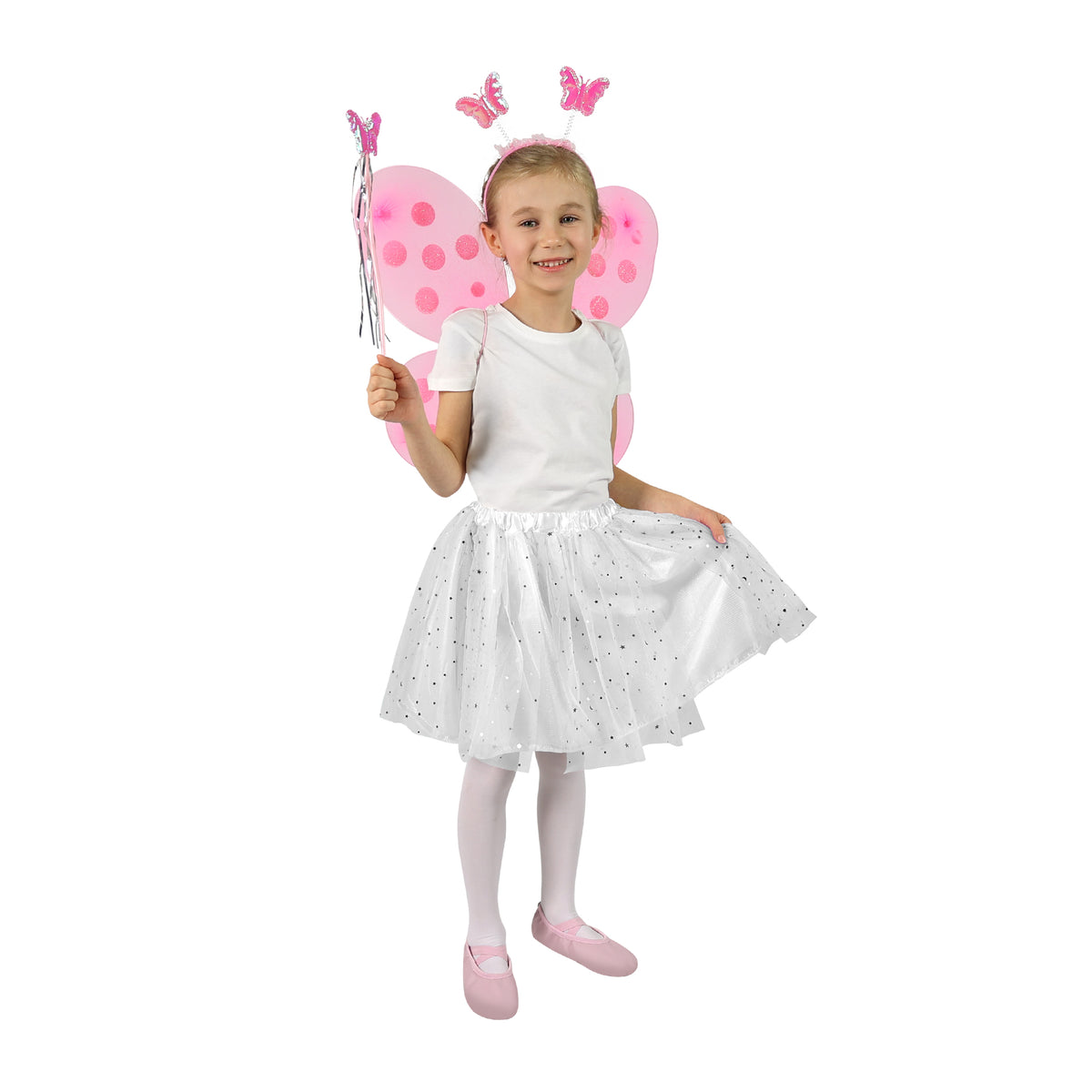Sciatháin Féileacán Pink Le Wand Ceannbhanda