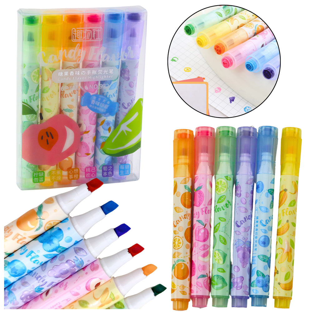 Highlighters In Pen Fruit Stamps Colored Scented 6 Pcs