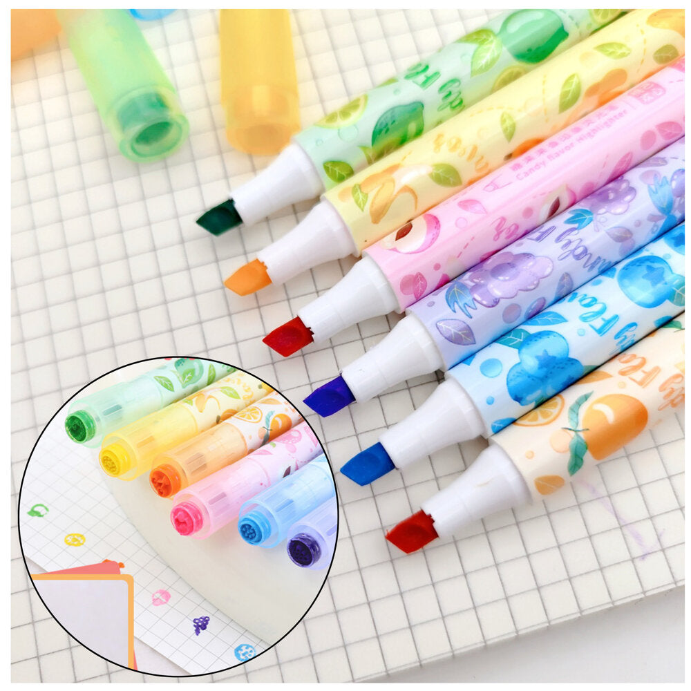 Highlighters In Pen Fruit Stamps Colored Scented 6 Pcs
