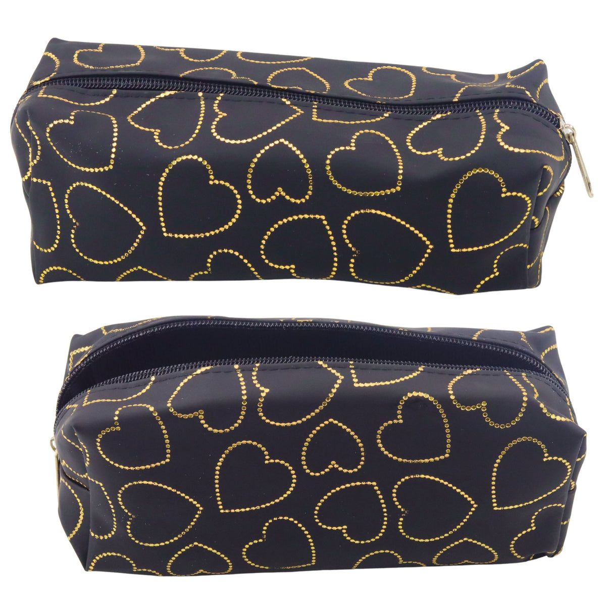 Single-compartment School Office Pencil Case Golden Hearts Black 20x8 Cm