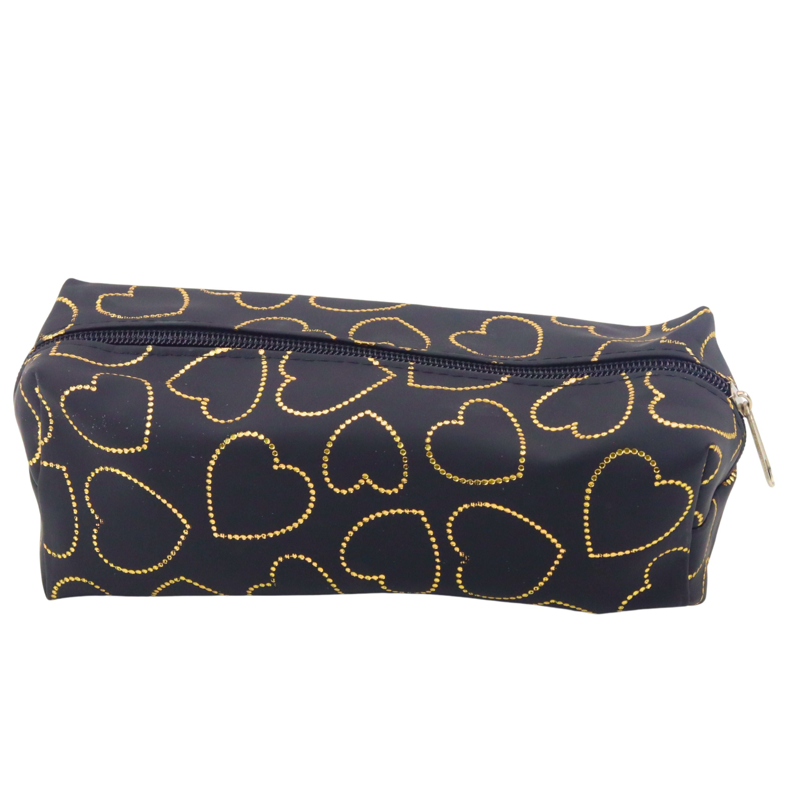 Single-compartment School Office Pencil Case Golden Hearts Black 20x8 Cm