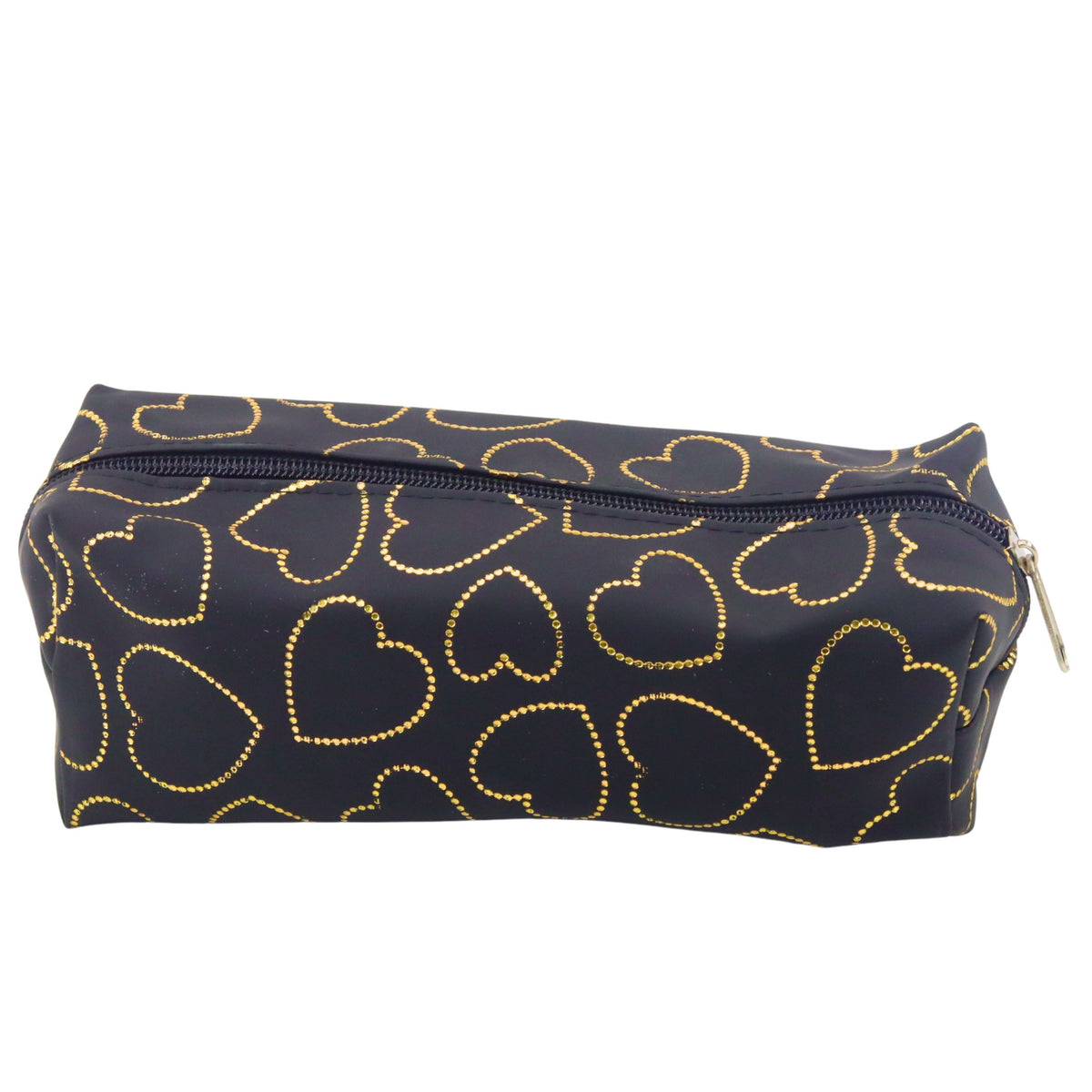 Single-compartment School Office Pencil Case Golden Hearts Black 20x8 Cm