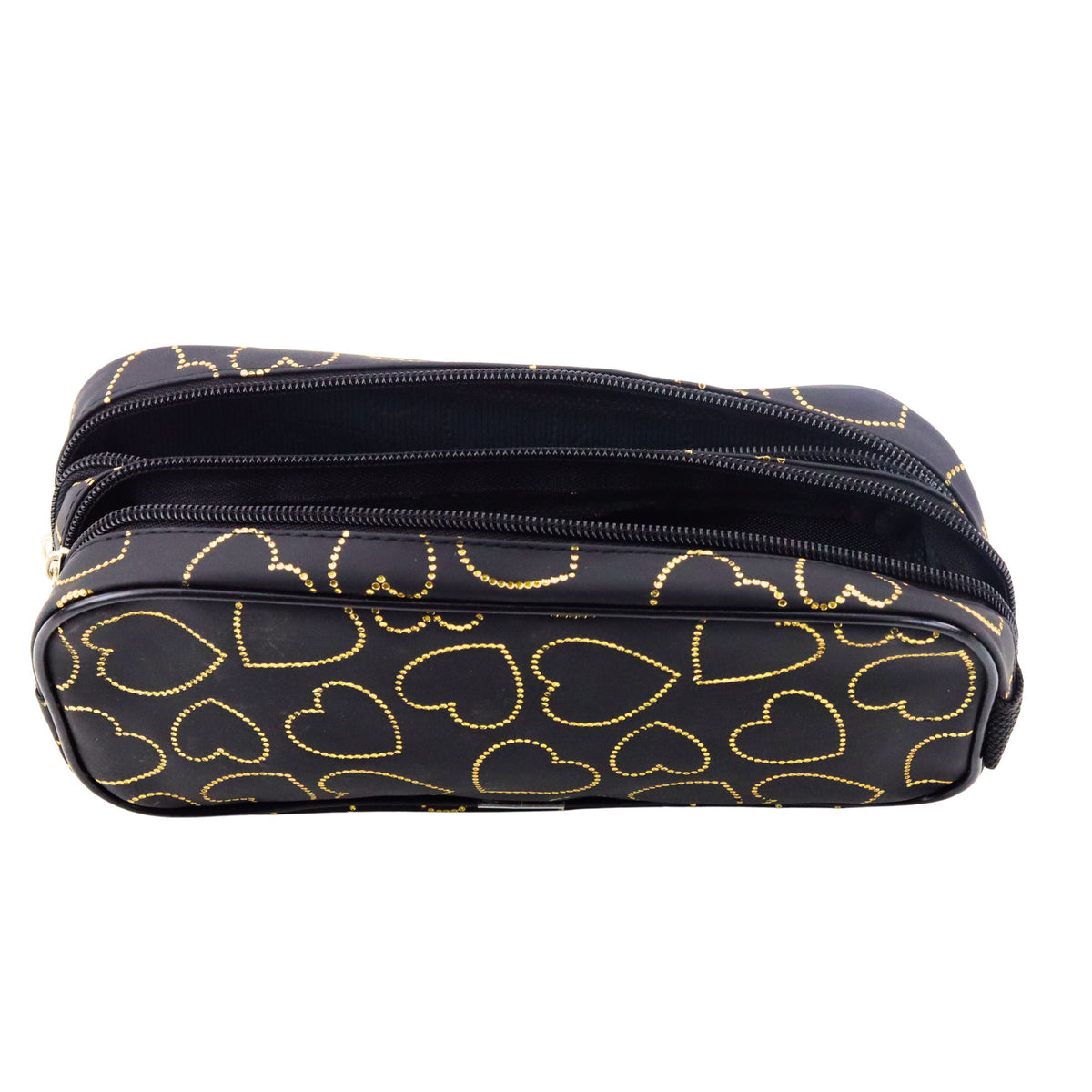 School Office Pencil Case Two-compartment Golden Hearts Black 23.5x10 Cm