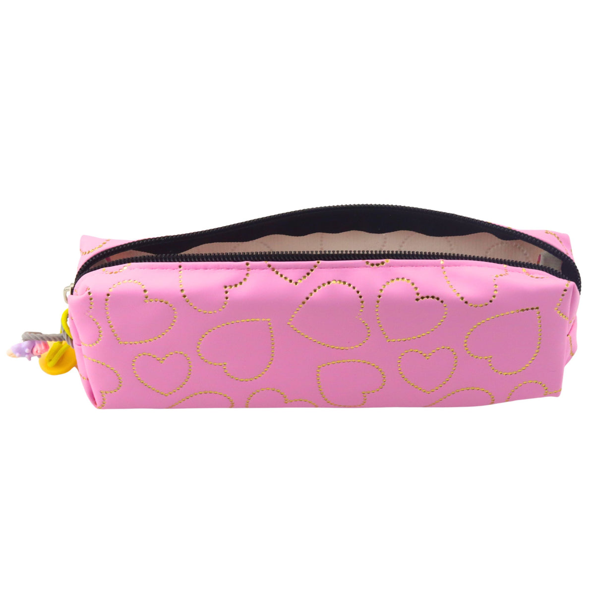 School Office Pencil Case Single Compartment Golden Hearts Pink 20x6.5 Cm