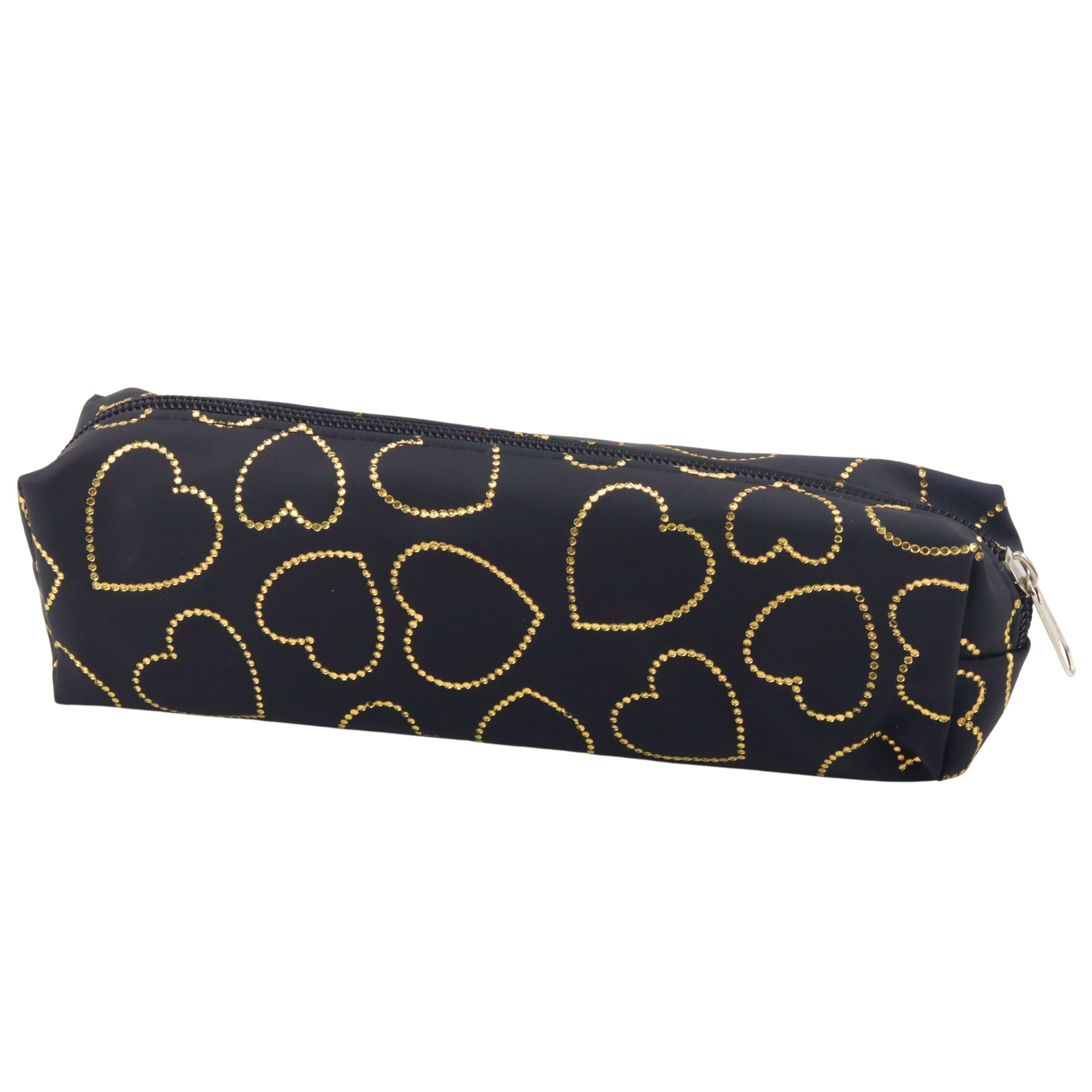 Single-compartment School Office Pencil Case Golden Hearts Black 20x6.5 Cm
