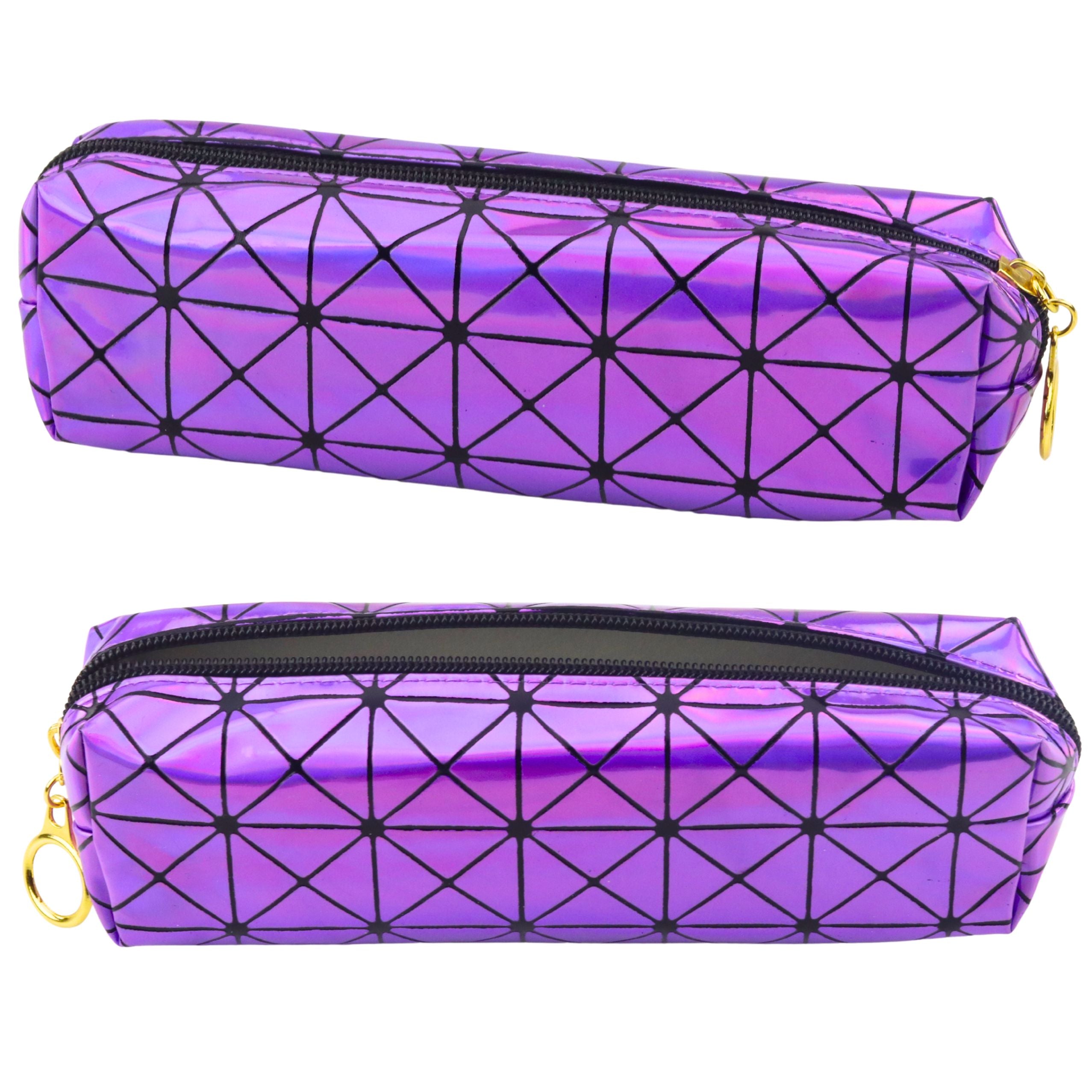 School Office Pencil Case Single Compartment Holographic Pattern Purple 20x6.5cm