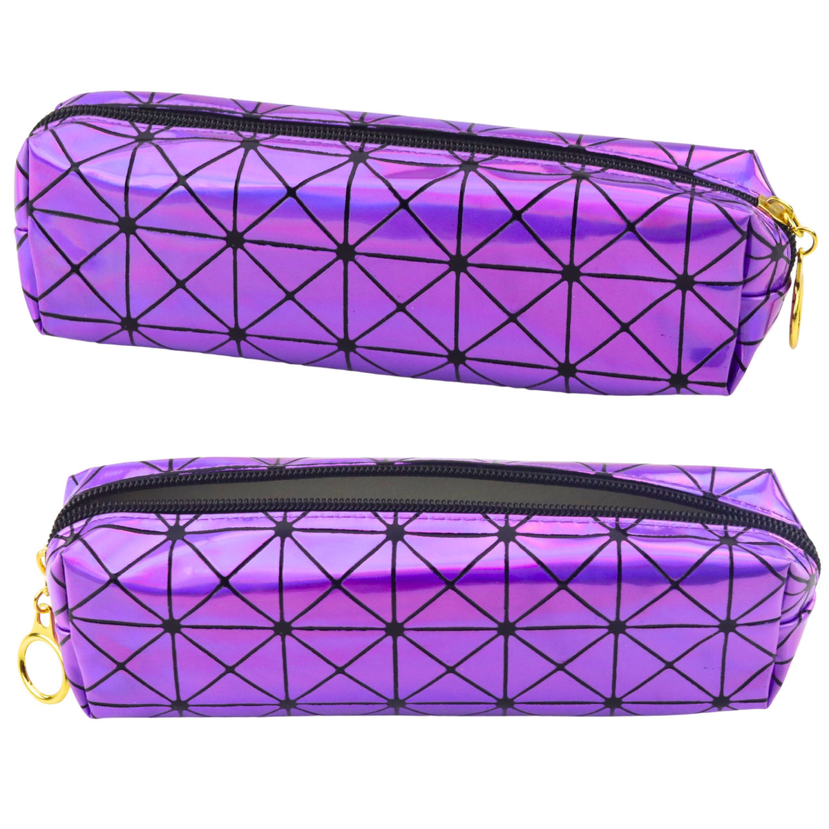 School Office Pencil Case Single Compartment Holographic Pattern Purple 20x6.5cm