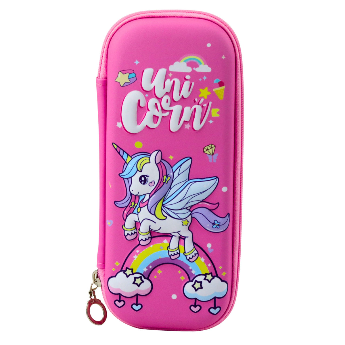 Pink Unicorn Stiffened School Pencil Case 22.5x10 Cm