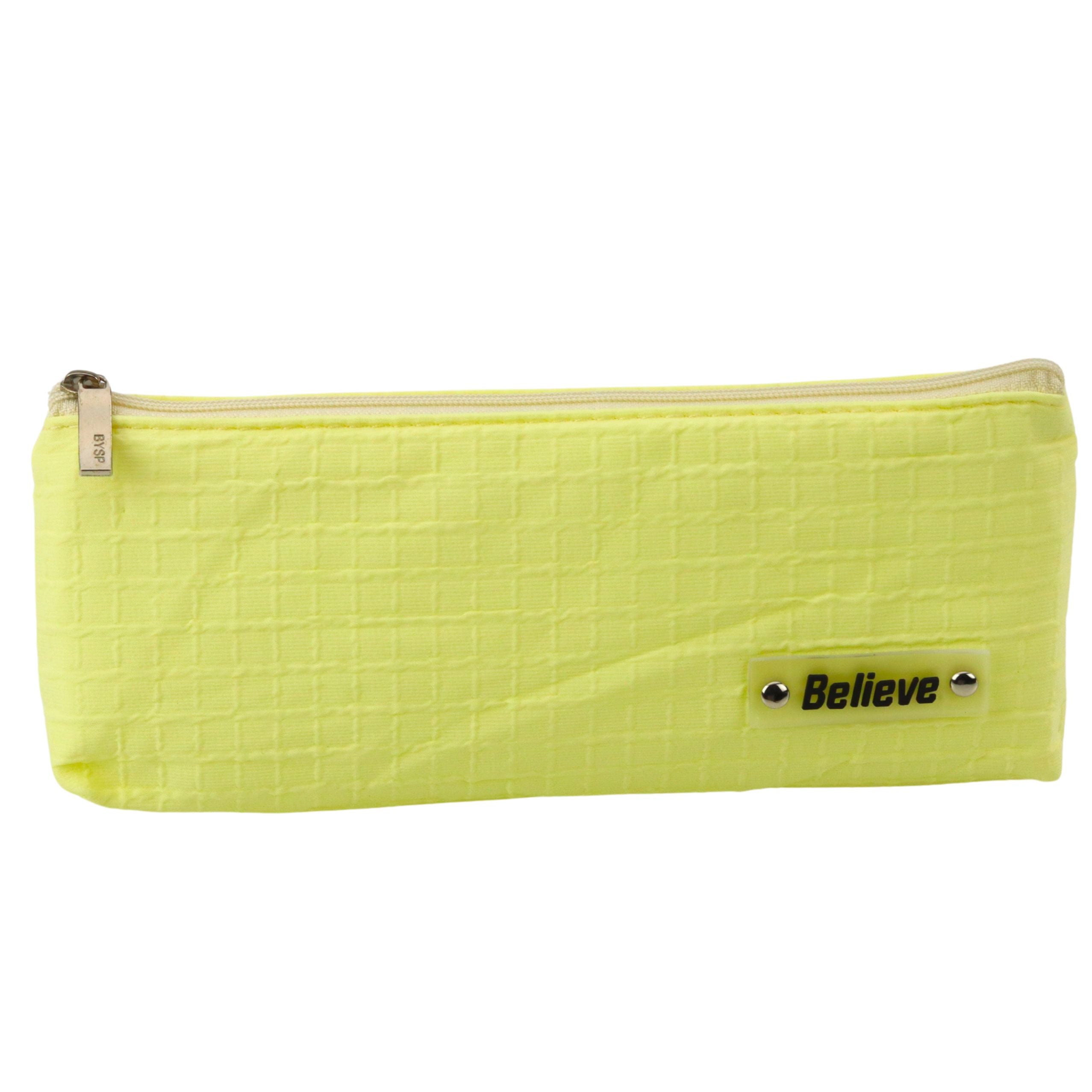 Single-compartment School Office Pencil Case Embossed Checkered Pattern Yellow 21x9.5cm