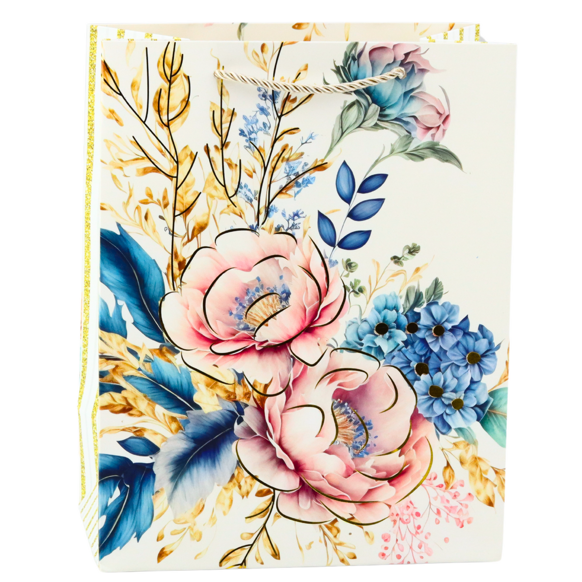 Gift Bag Flowers Gold Elements 23 X 18 X 10cm