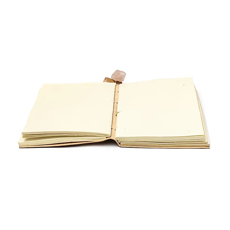 Zápisník Kvet života s ružovým kremeňom a obalom z umelej kože – 250 G; Rozmer 18 x 13 cm