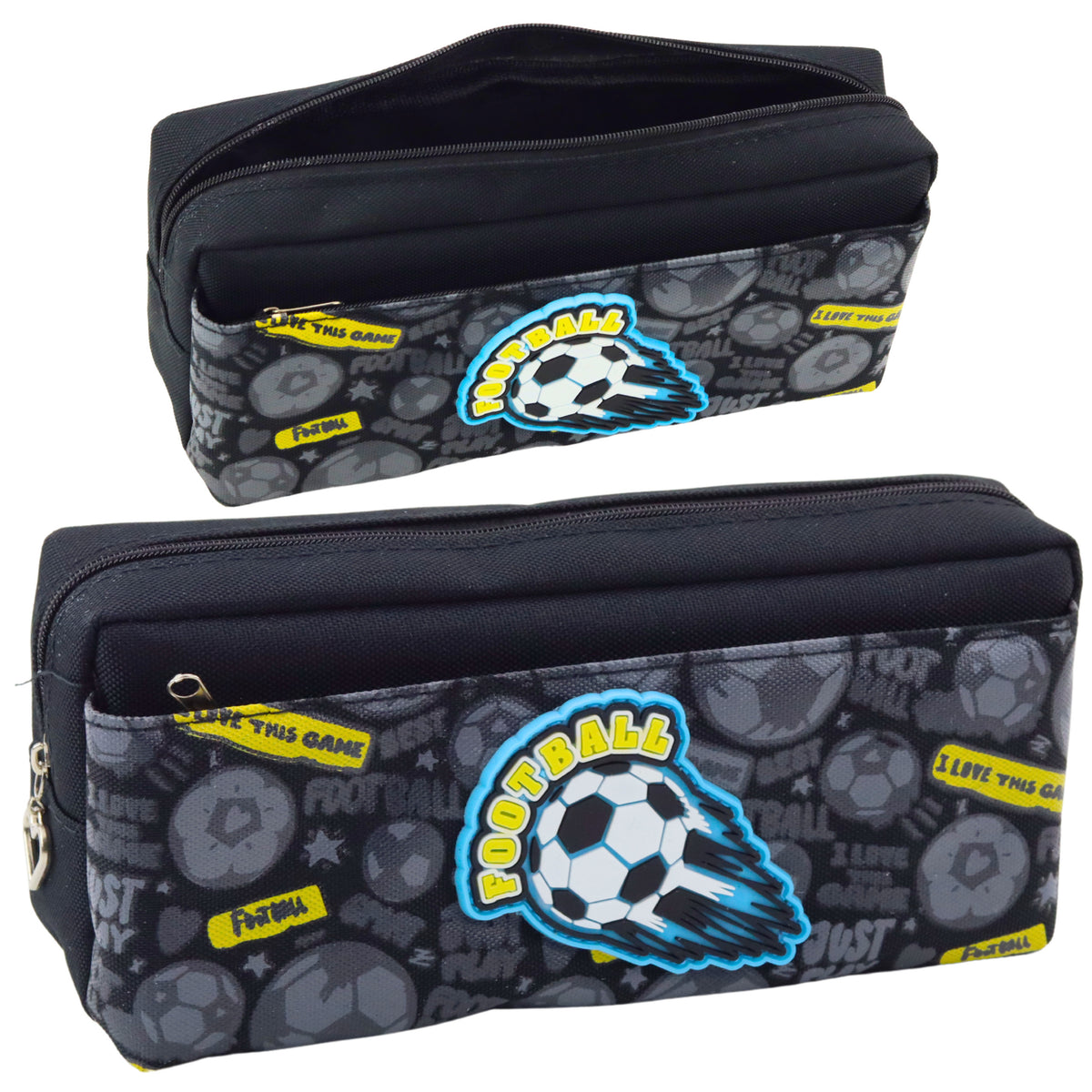 Pencil Case School Organizer With Football Two Pockets Black